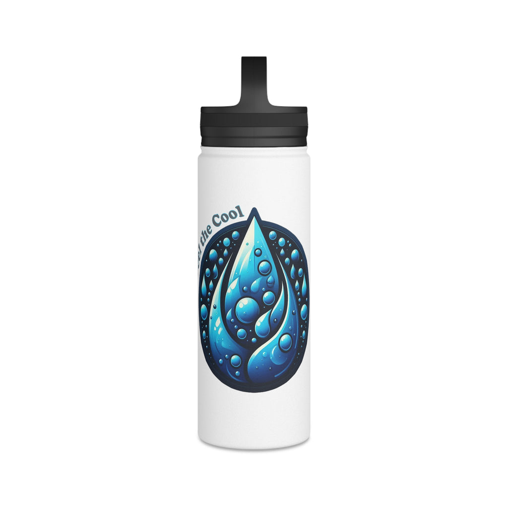 Blue Water Drop Stainless Steel Water Bottle with handle lid and vibrant design.