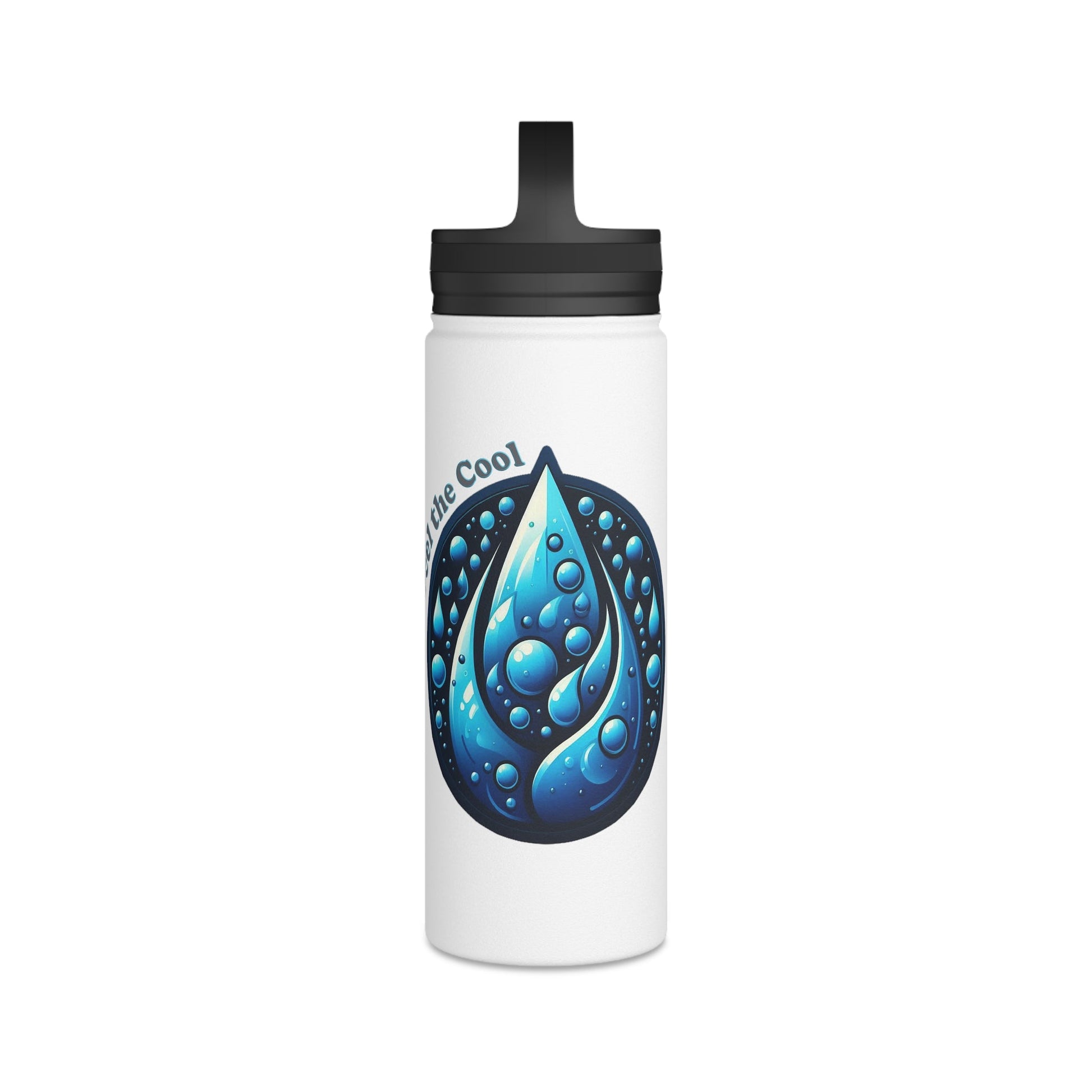 Blue Water Drop Stainless Steel Water Bottle with handle lid and vibrant design.
