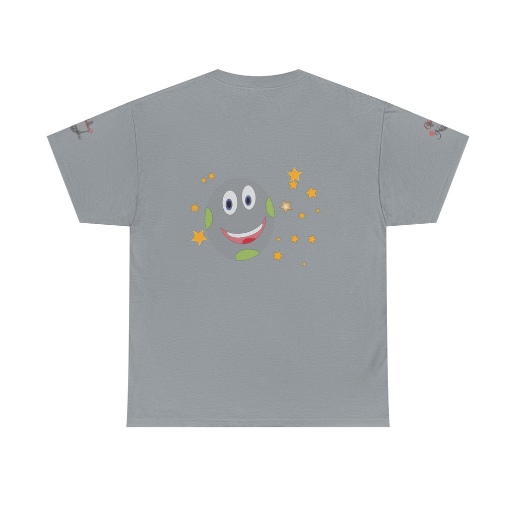 Unisex Heavy Cotton T-shirt with a smiley face and stars design, promoting positivity and resilience.