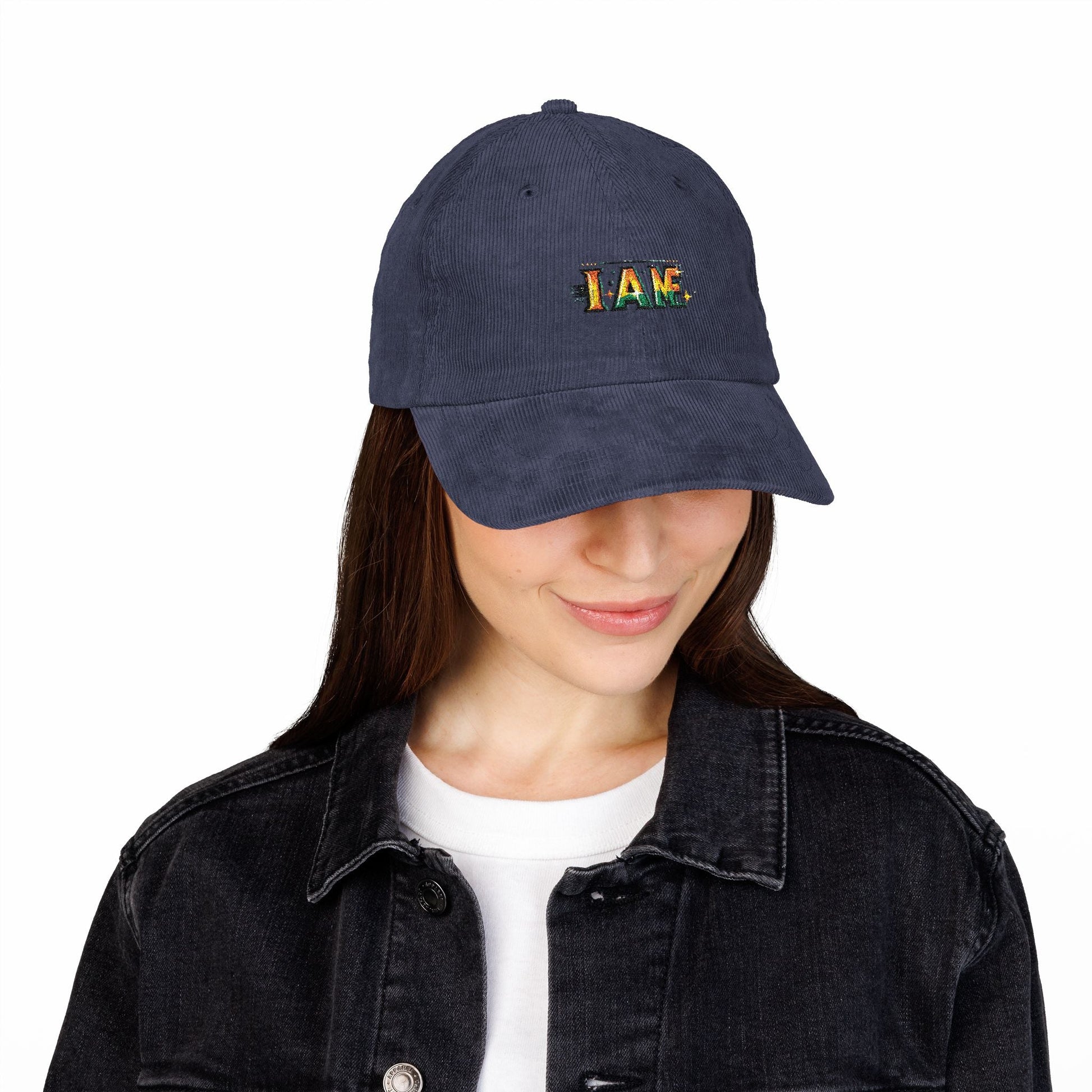 Vintage Corduroy Cap with I AM Embroidery | Trendy Bohemian Hat
