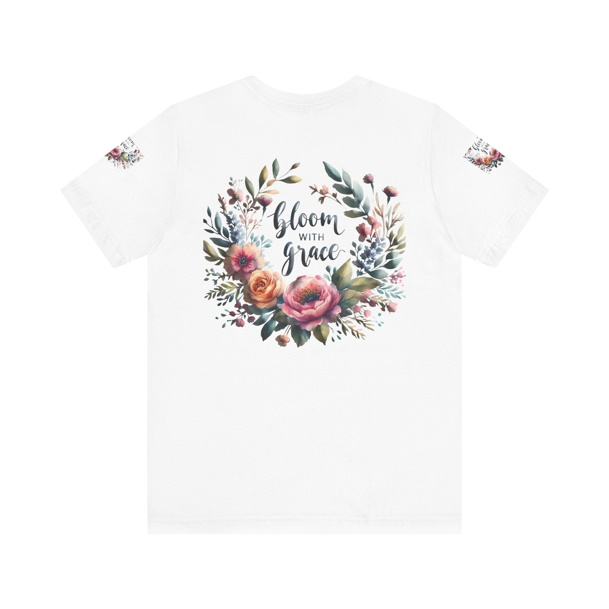 Floral Inspirational T-shirt with vibrant bloom design, perfect for spring fashion and motivational wear.