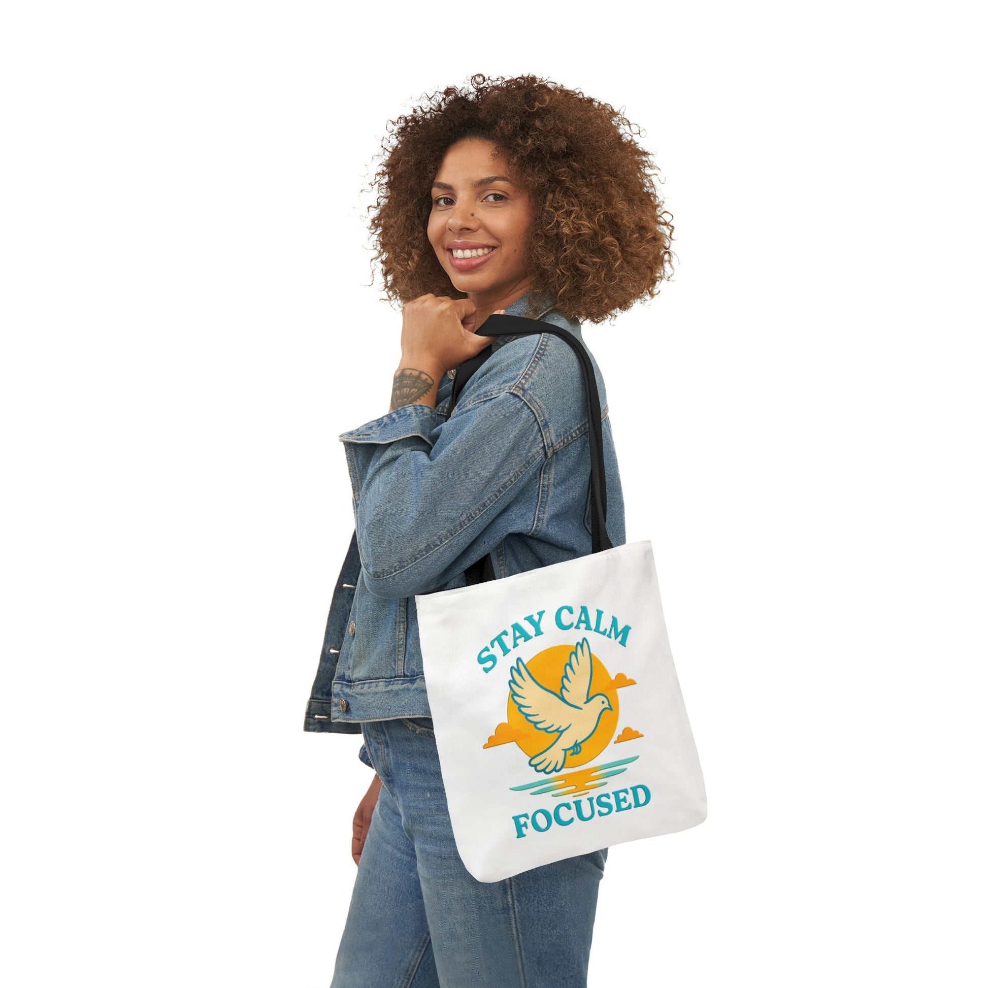 Canvas Tote Bag with Inspirational Quote - Stay Calm Focused