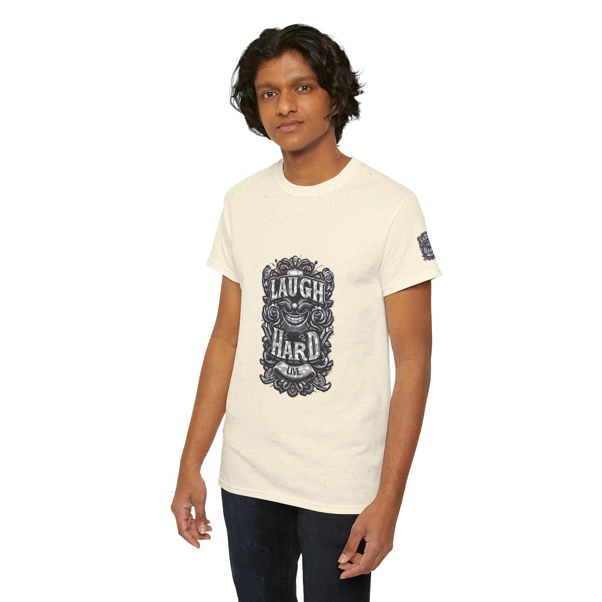 Unisex Heavy Cotton T-shirt - Laugh Hard - B&W Classic Comfort
