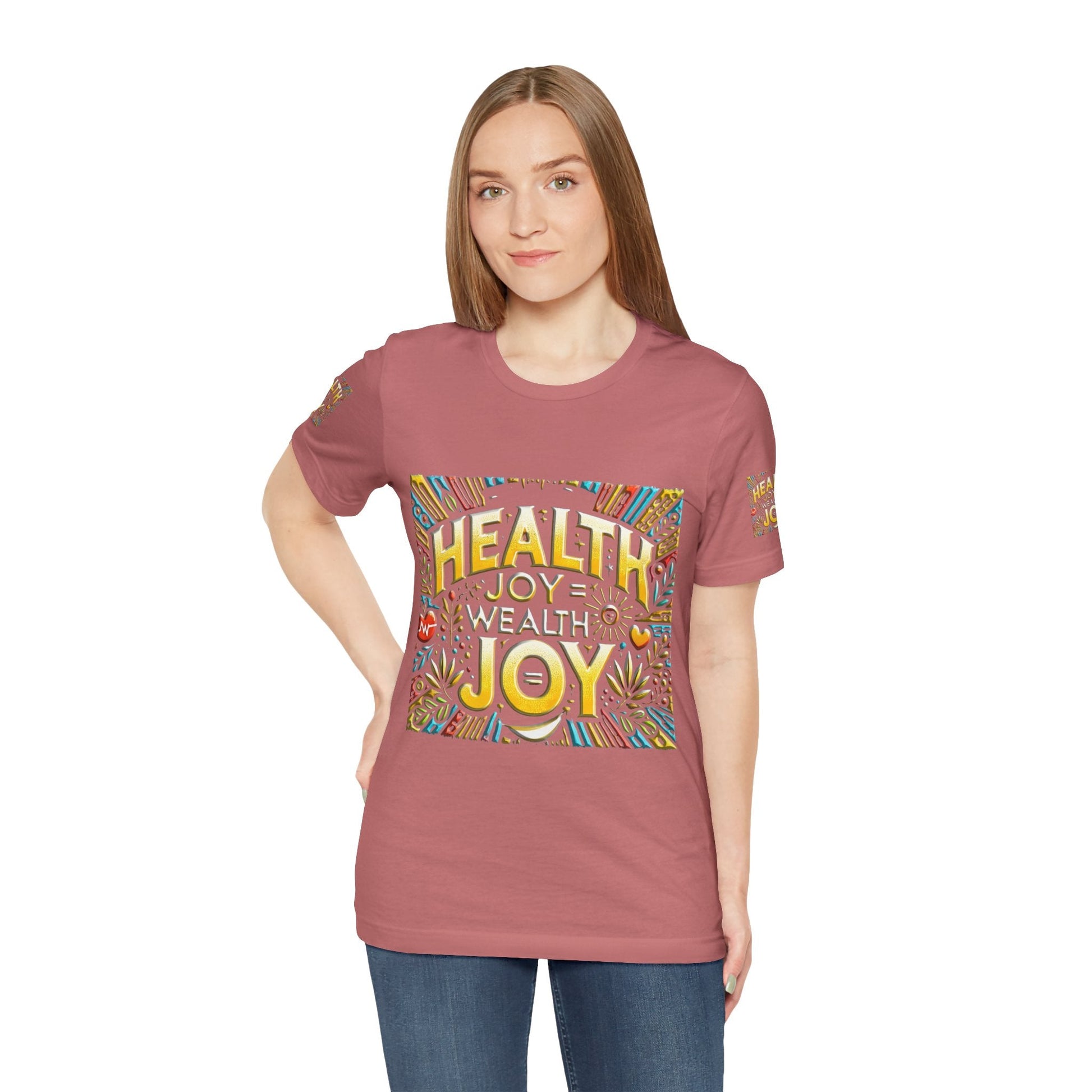 Unisex Jersey Short Sleeve T-shirt – Health Joy Wealth Joy | Comfy Fit