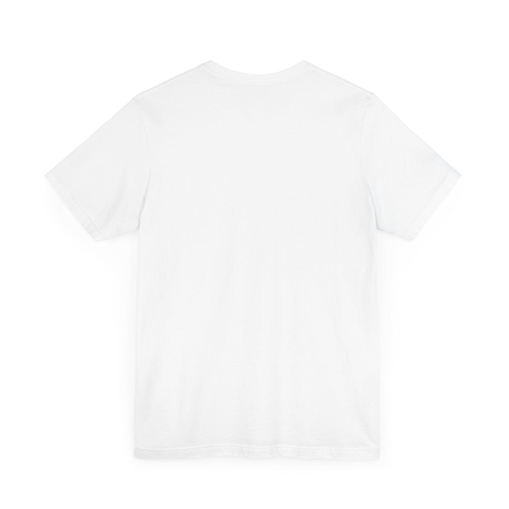 Unisex Jersey Short Sleeve T-shirt in white, soft cotton, crew neck, back view.