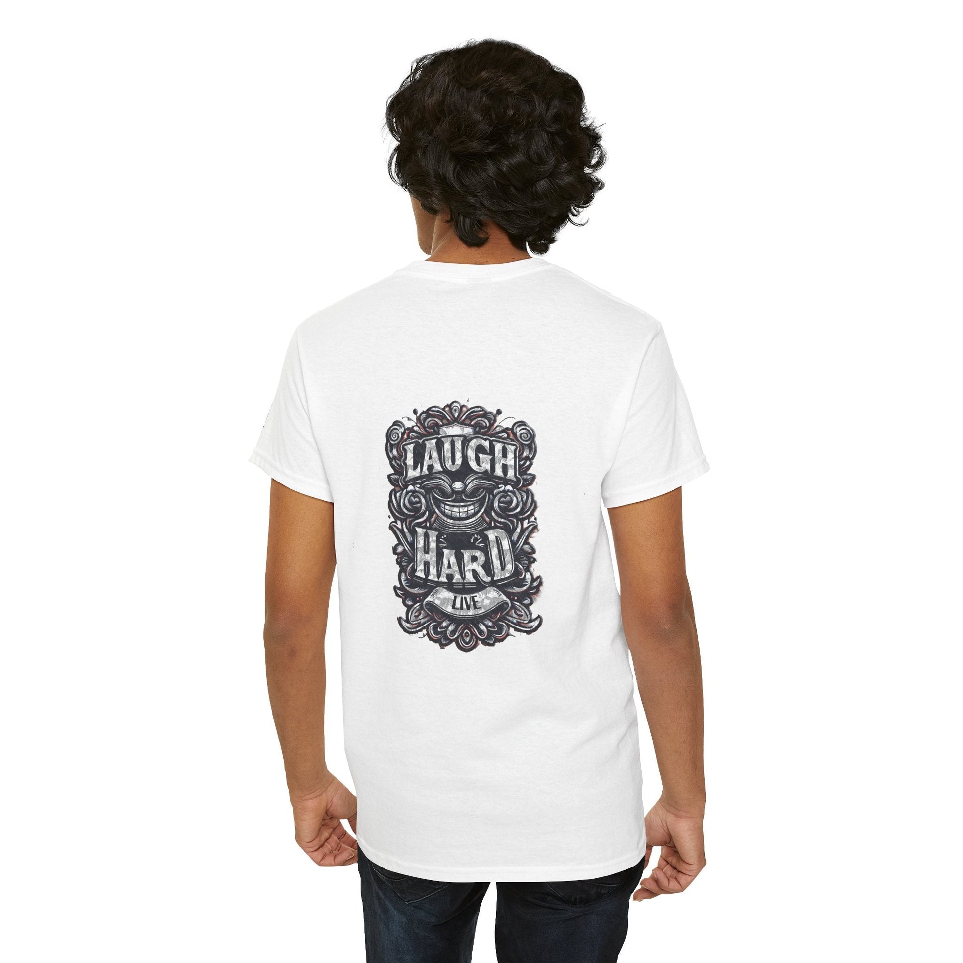 Unisex Heavy Cotton T-shirt - Laugh Hard - B&W Classic Comfort