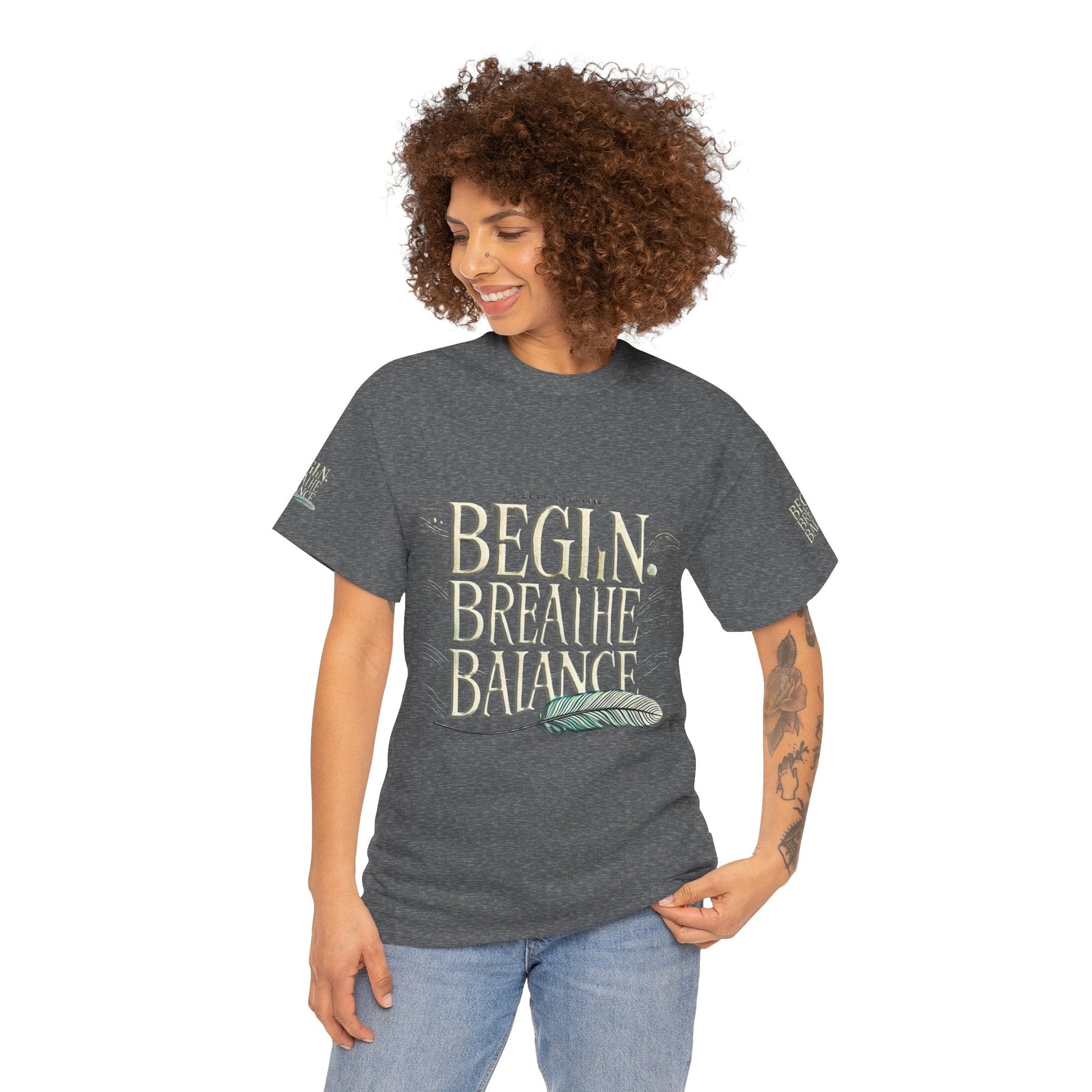 Unisex Heavy Cotton T-shirt  Begin Breathe Balance t-shirt for Comfort
