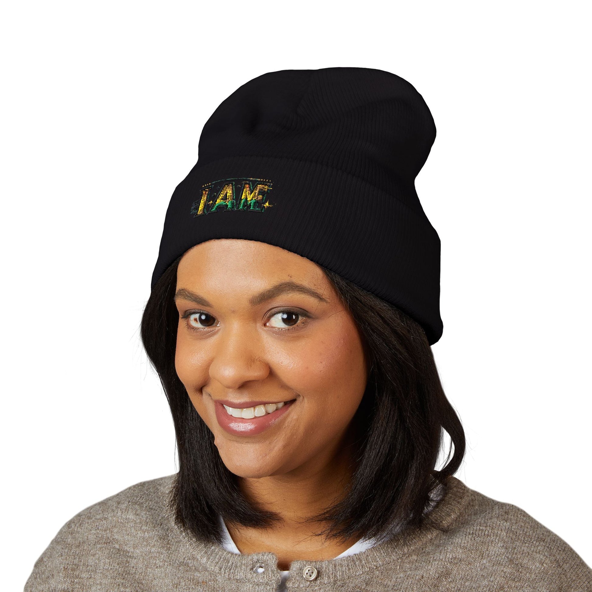 I AM Embroidered Classic Cuffed Beanie - Cozy Winter Headwear