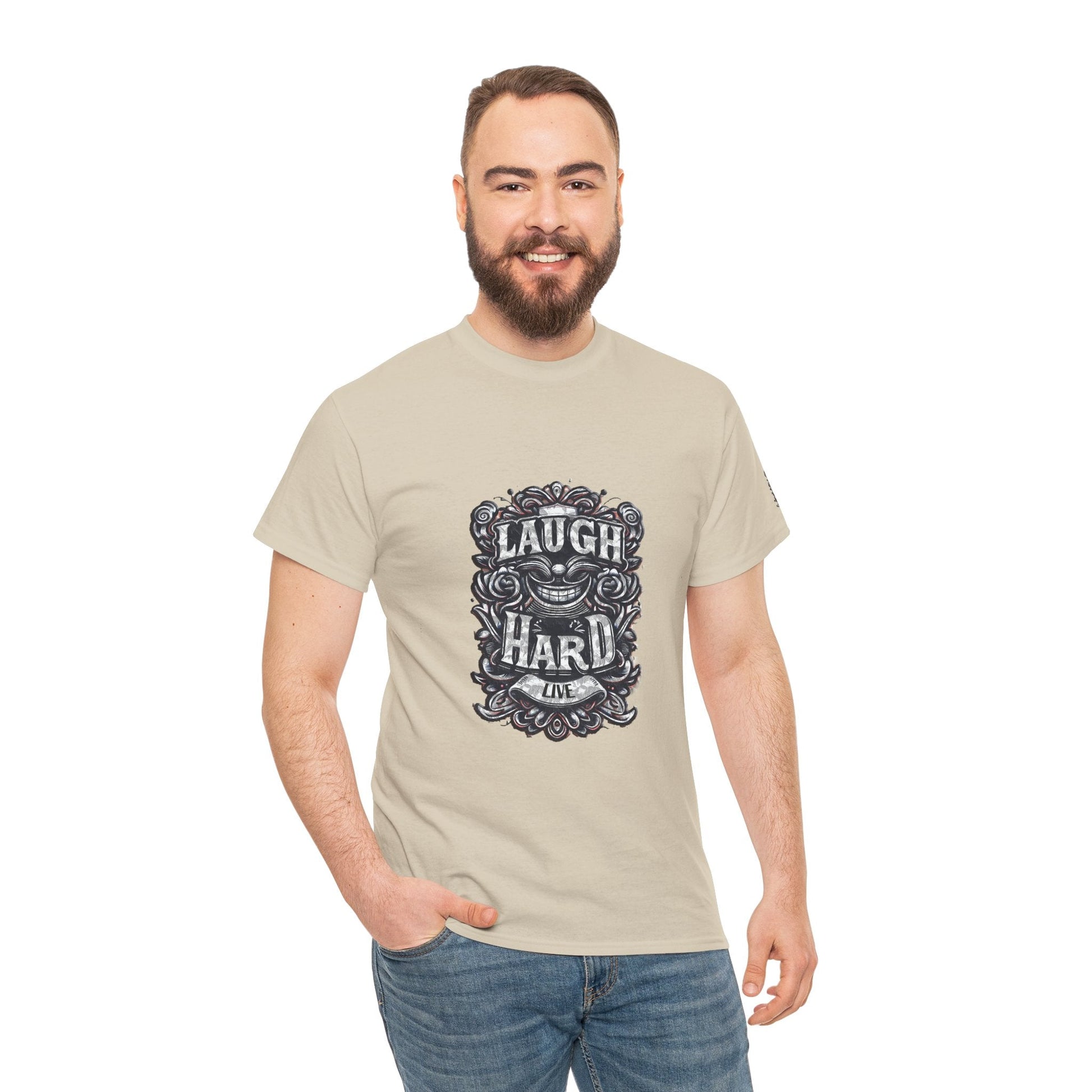 Unisex Heavy Cotton T-shirt - Laugh Hard - B&W Classic Comfort