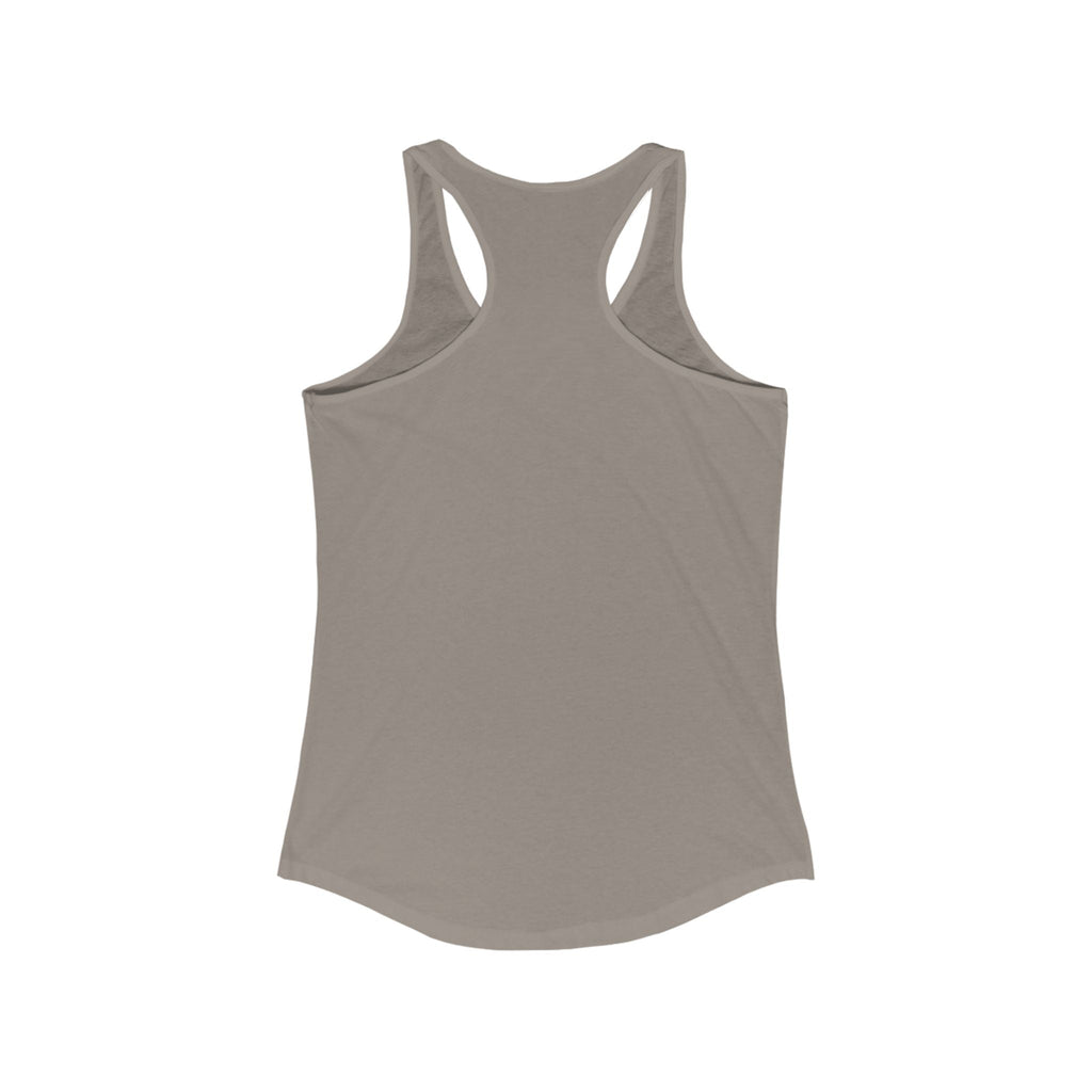 Number One Women Racerback Tank in gray, lightweight activewear, back view.
