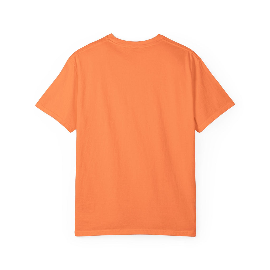 Clean Beauty Unisex T-Shirt in orange, made from organic US cotton, side-seam-free, soft garment-dyed fabric.