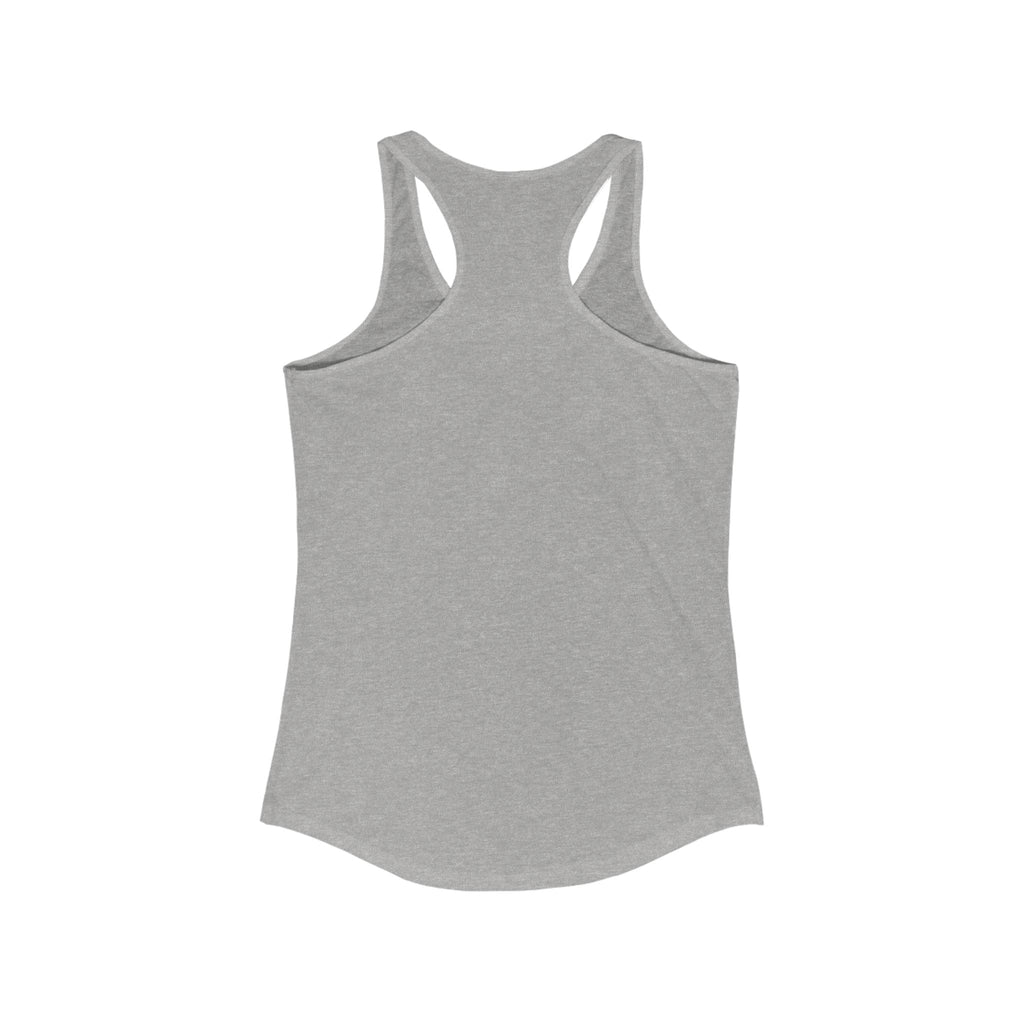 Number One Women Racerback Tank in gray, ideal for active wear with lightweight fabric and scooped neckline.