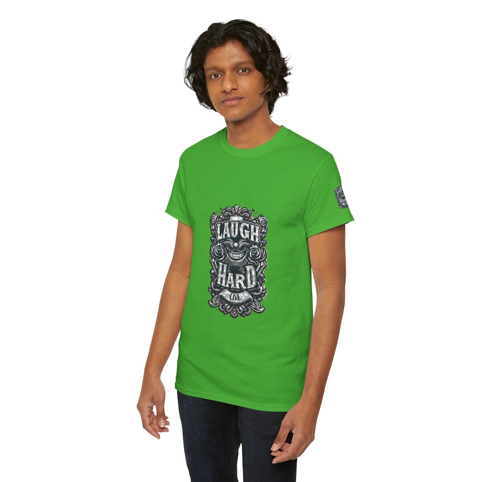 Unisex Heavy Cotton T-shirt - Laugh Hard - B&W Classic Comfort