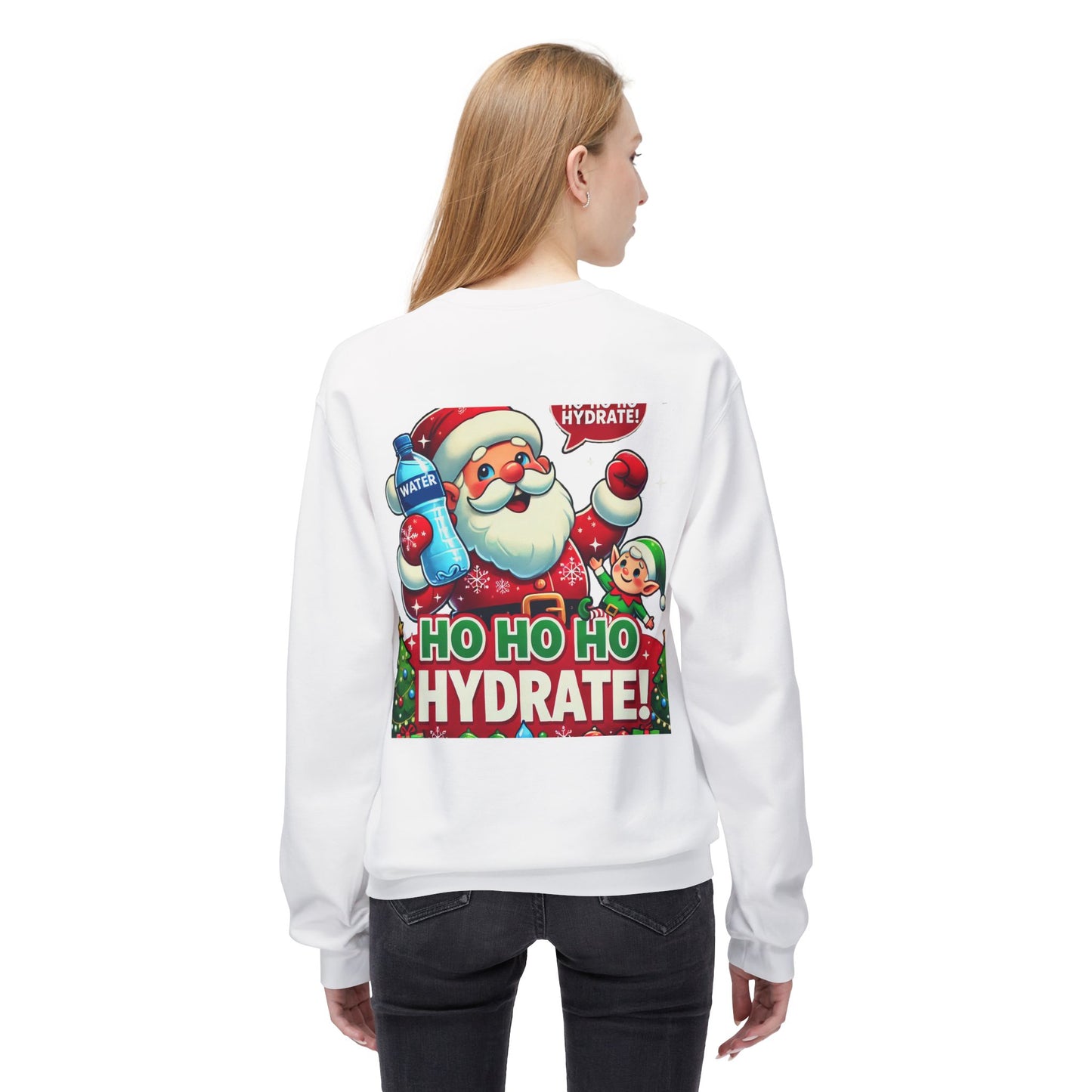 Unisex Midweight Softstyle Fleece Crewneck Sweatshirt" Ho Ho Ho Hydrate "