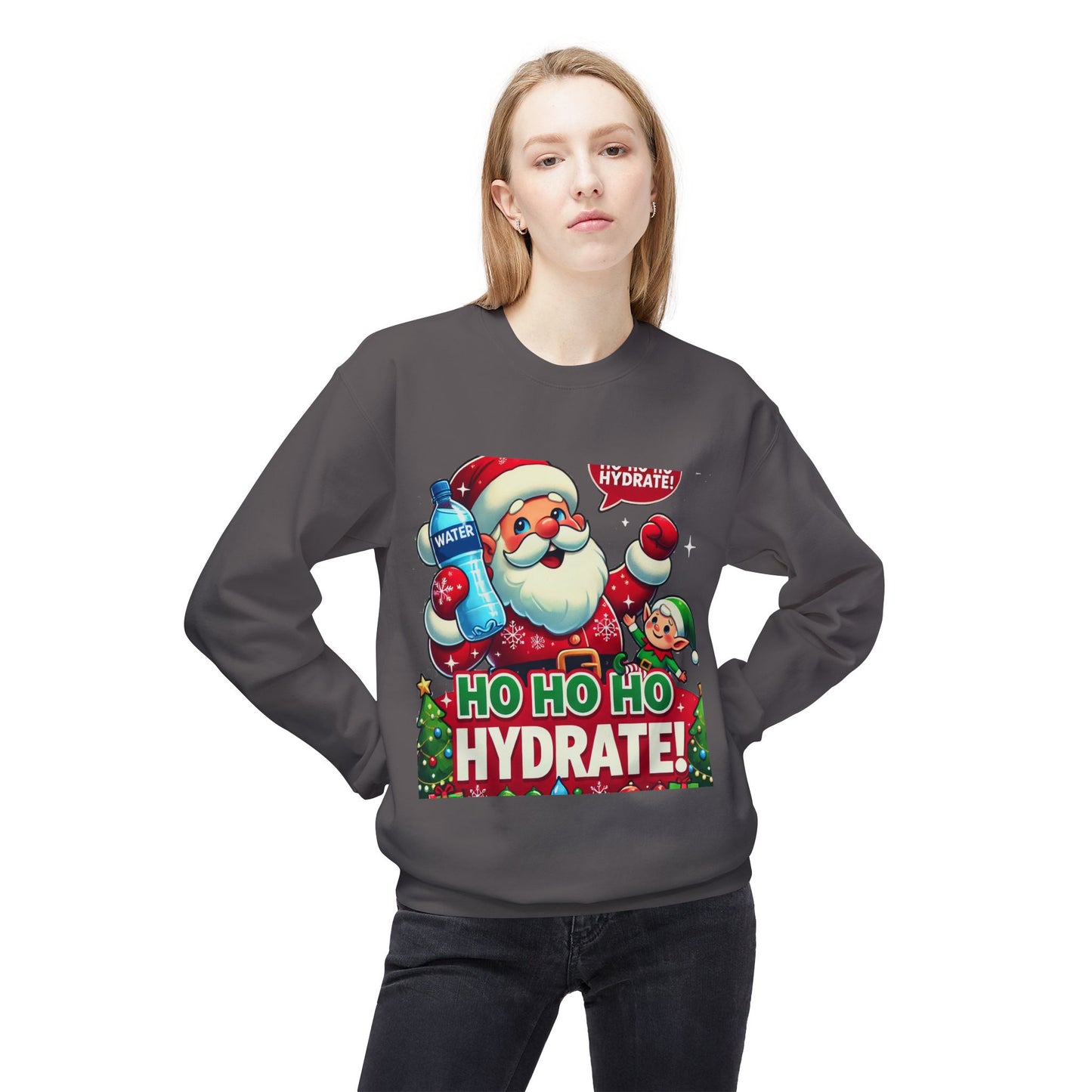 Unisex Midweight Softstyle Fleece Crewneck Sweatshirt" Ho Ho Ho Hydrate "