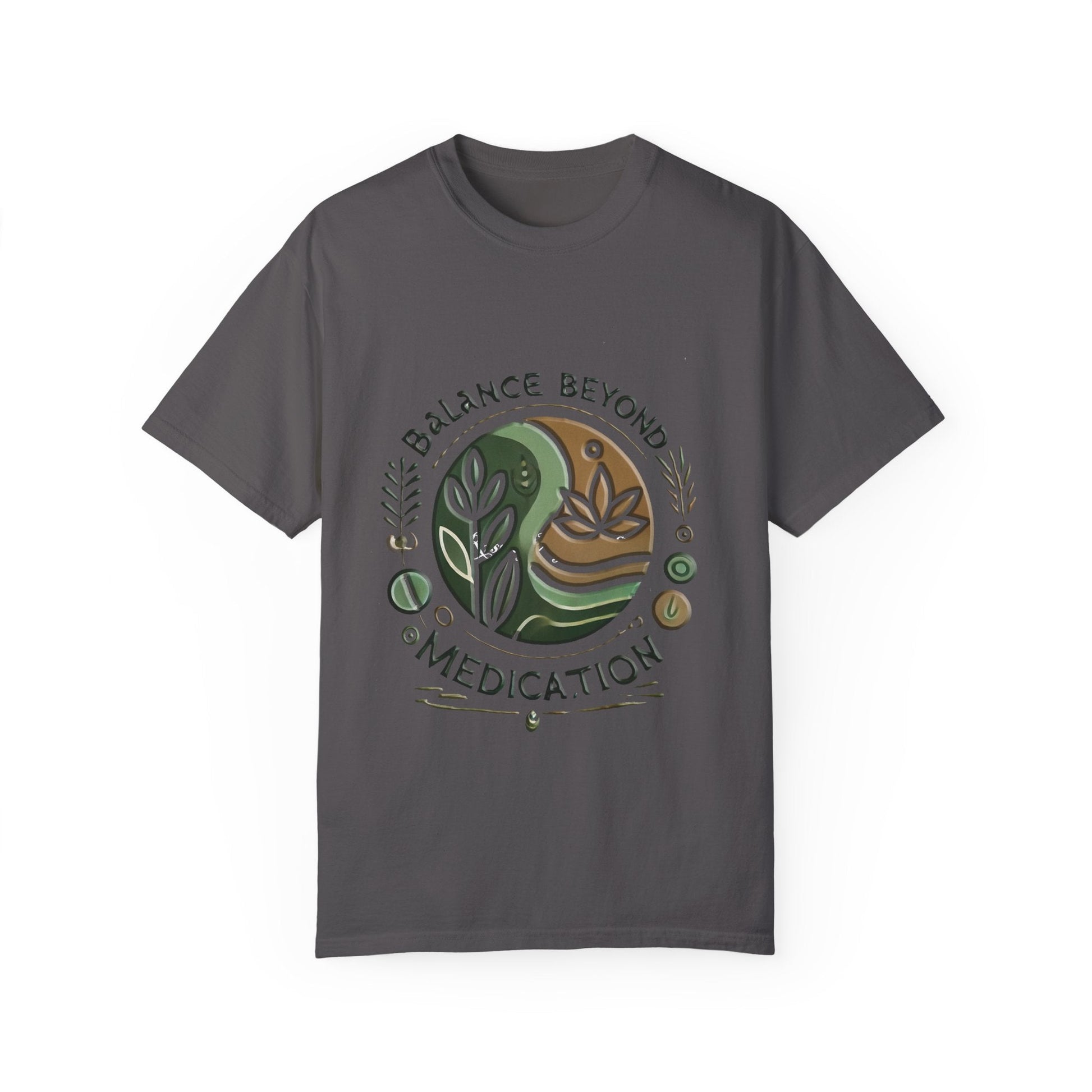 Balance Beyond Medication Unisex Garment-Dyed T-Shirt with unique design and soft texture.