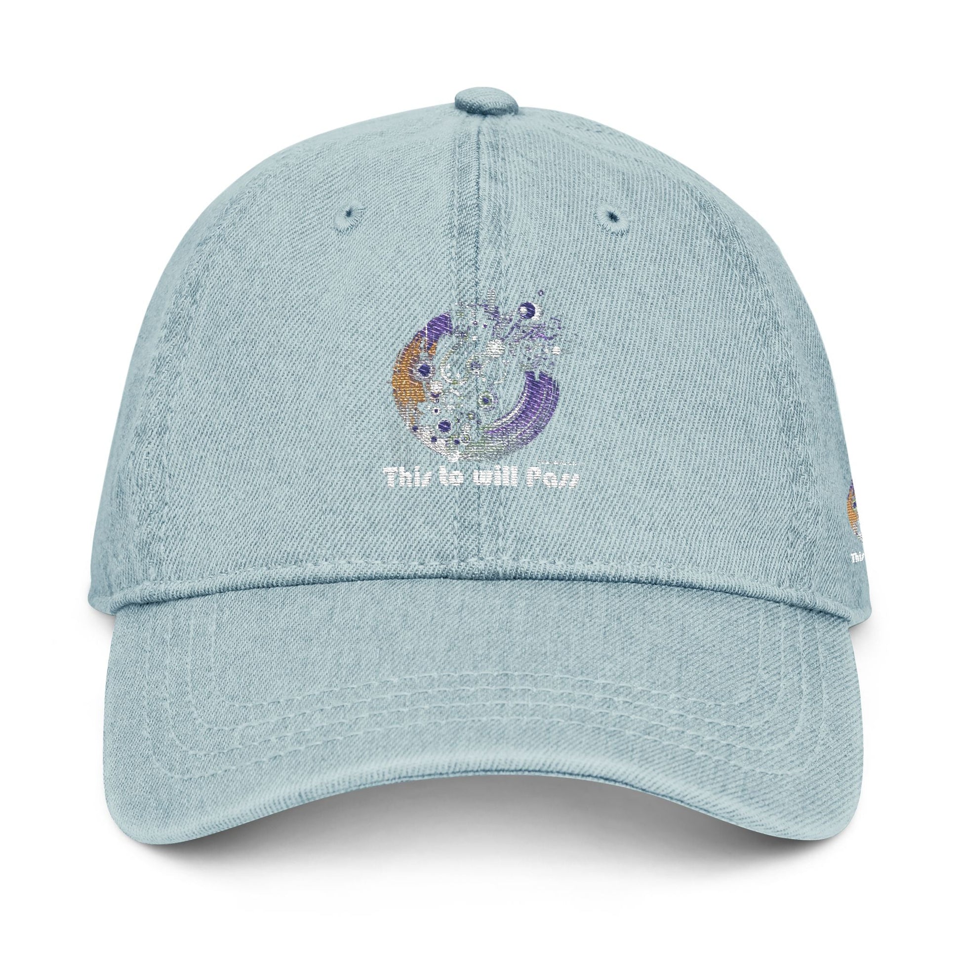 This Too Will Pass Denim Hat - Stylish Embroidered Cap Vintage Message.