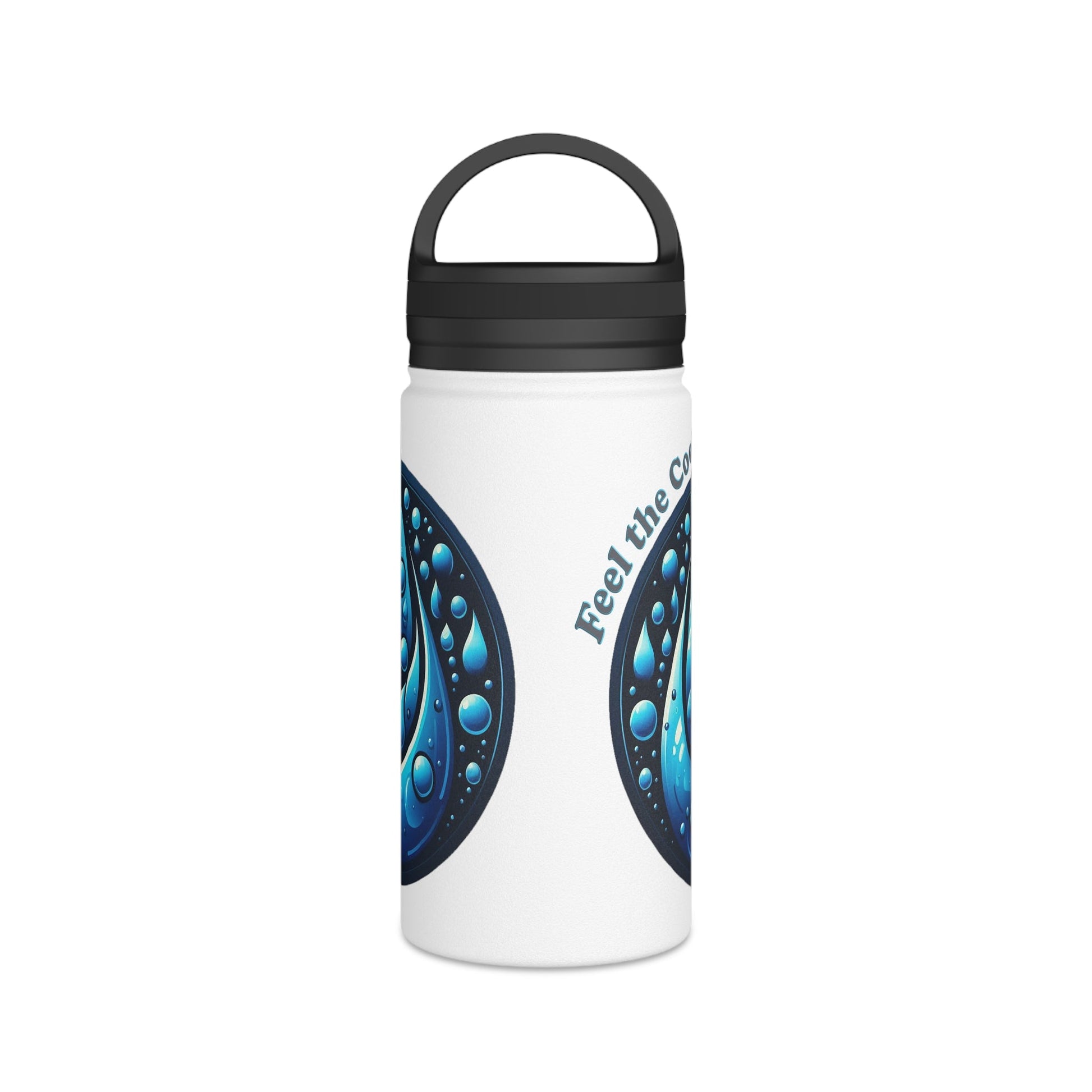 Blue Water Drop Stainless Steel Water Bottle with handle lid, vibrant design, double-wall insulation.