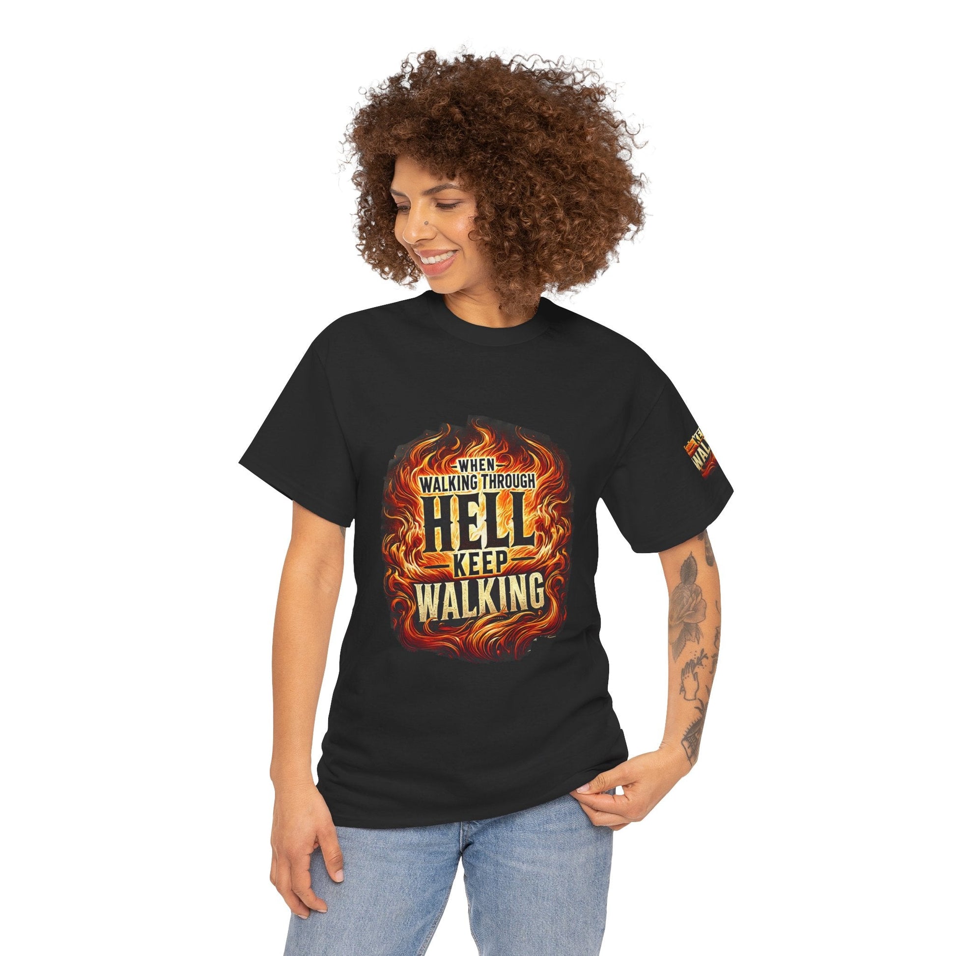 Unisex Heavy Cotton T-shirt - When Walking Through Hell Keep Walking