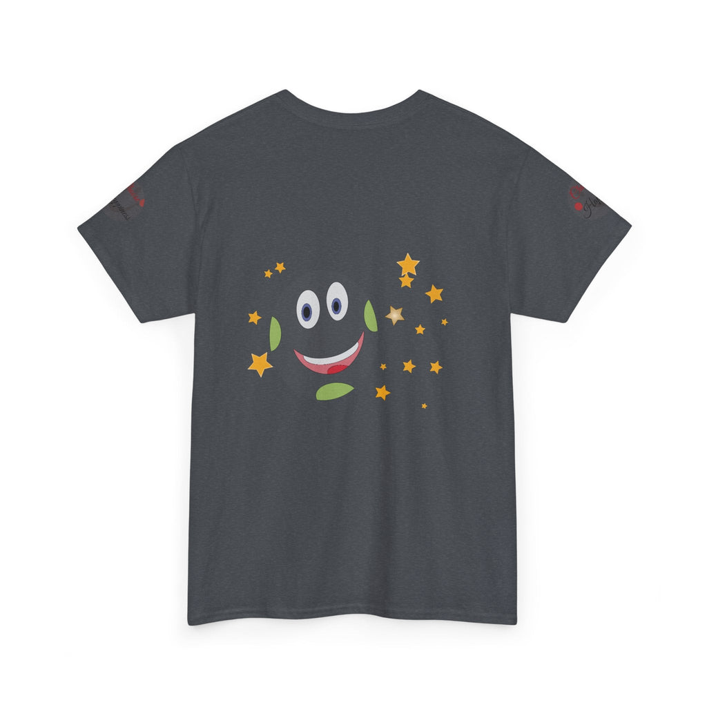 Unisex Heavy Cotton T-shirt with smiley face and stars design, promoting positivity and resilience.