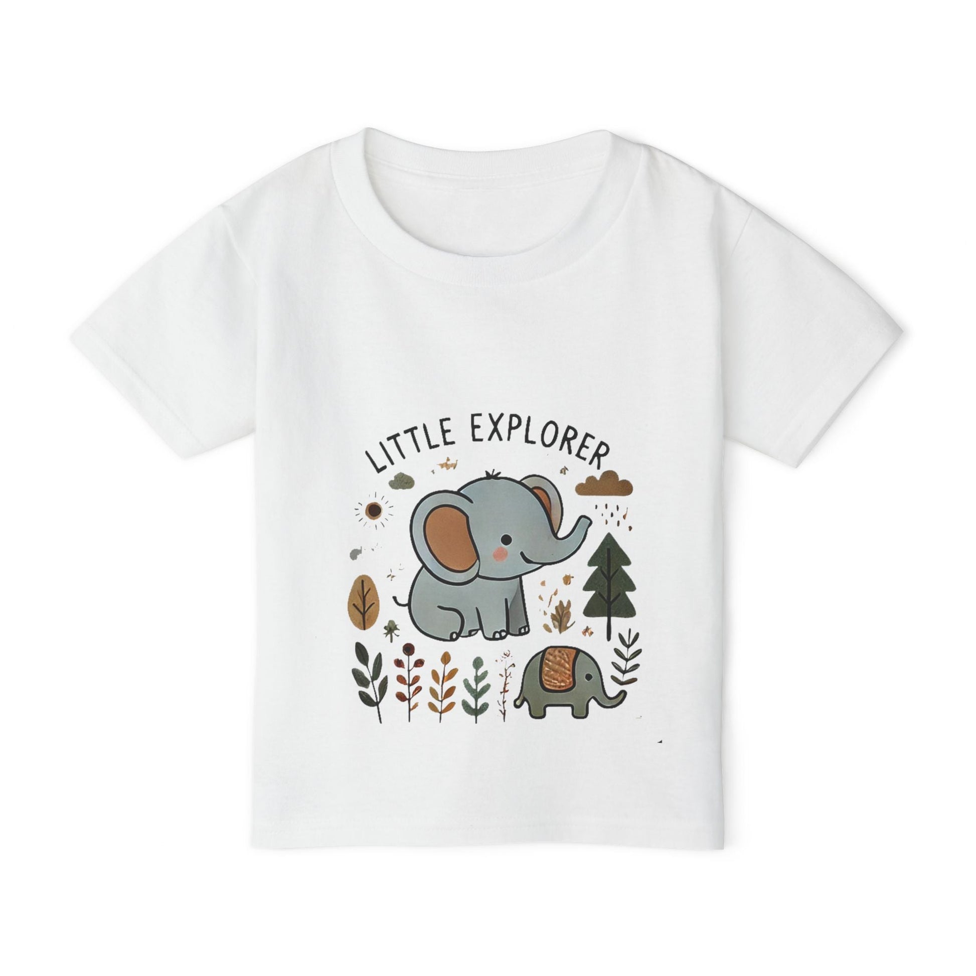 Little Explorer Toddler T-Shirt with cute elephant and turtle design.