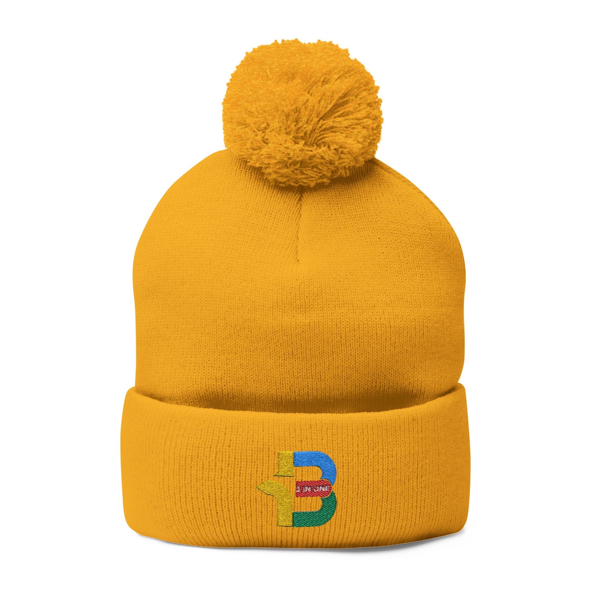 Embroidered Pom-Pom Knit Cap - Cozy Winter Beanie for All Seasons