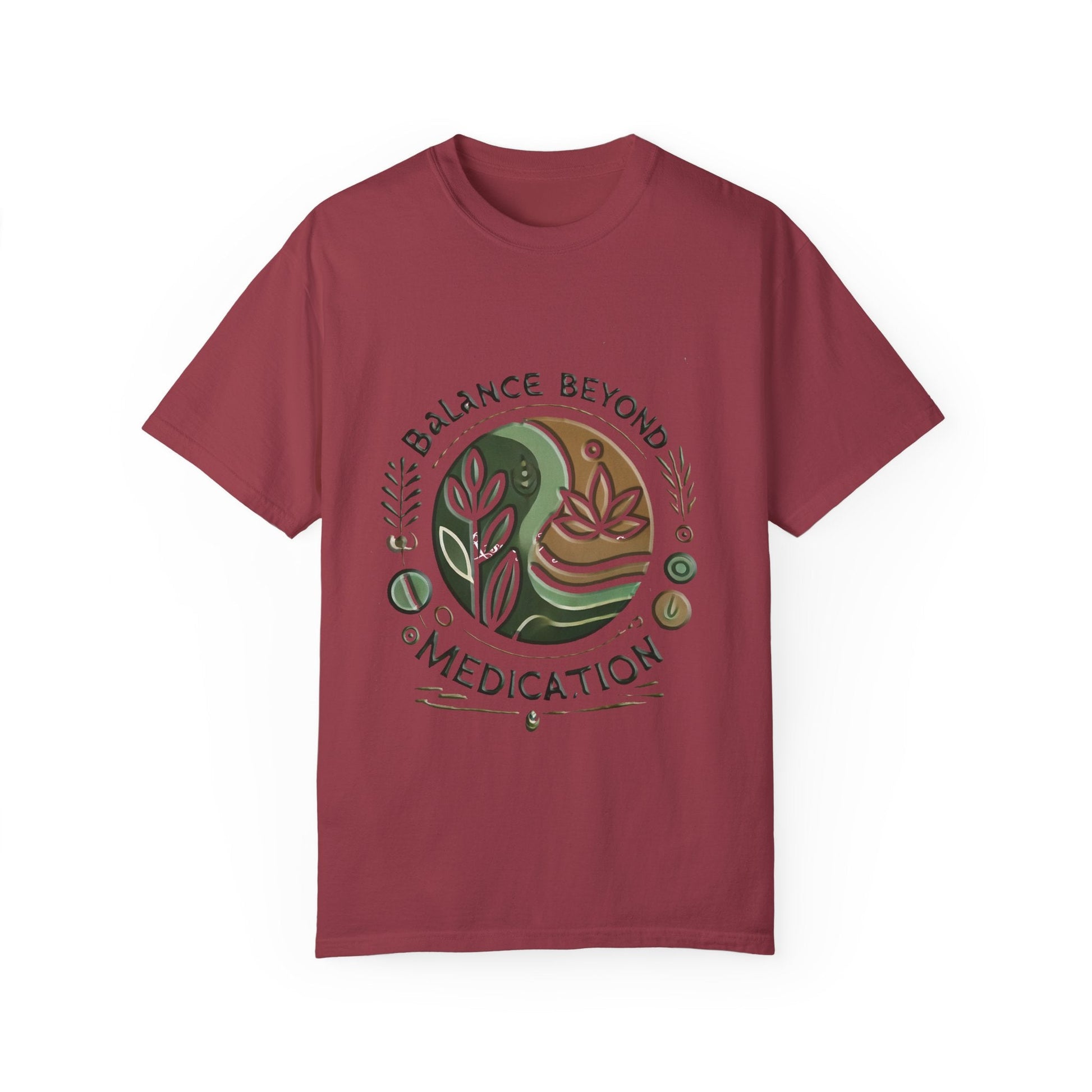 Balance Beyond Medication Unisex Garment-Dyed T-Shirt with unique design and soft texture.