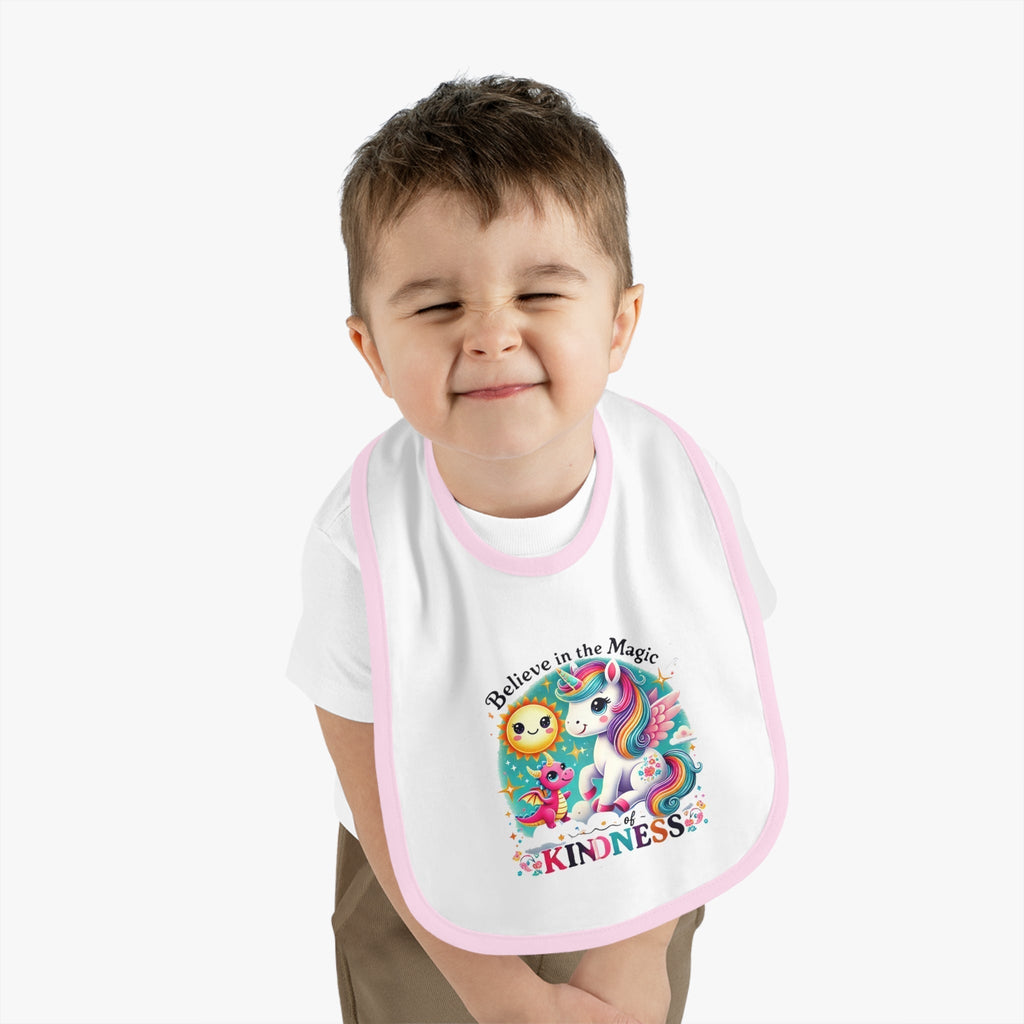Baby Contrast Trim Jersey Bib - Believe in the Magic Of Kindness