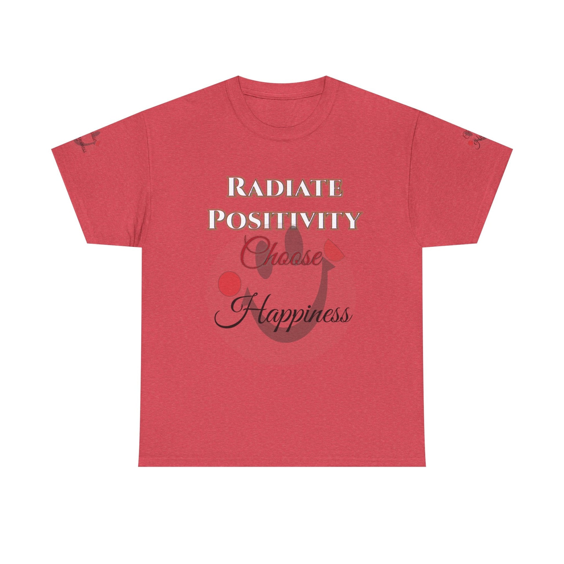 Unisex Heavy Cotton T-shirt with "Radiate Positivity - Choose Happiness" design.