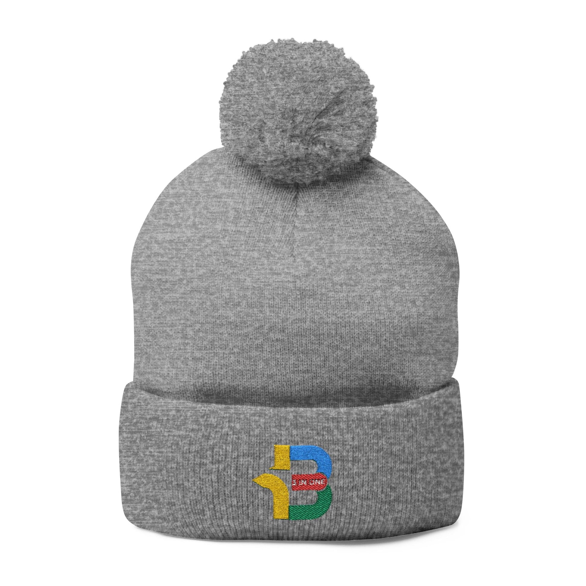 Embroidered Pom-Pom Knit Cap - Cozy Winter Beanie for All Seasons