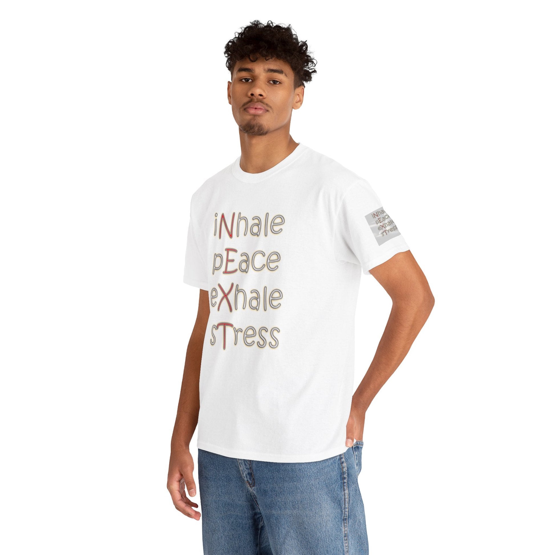 Unisex Heavy Cotton T-shirt - Inhale Peace Exhale Stress for Everyday