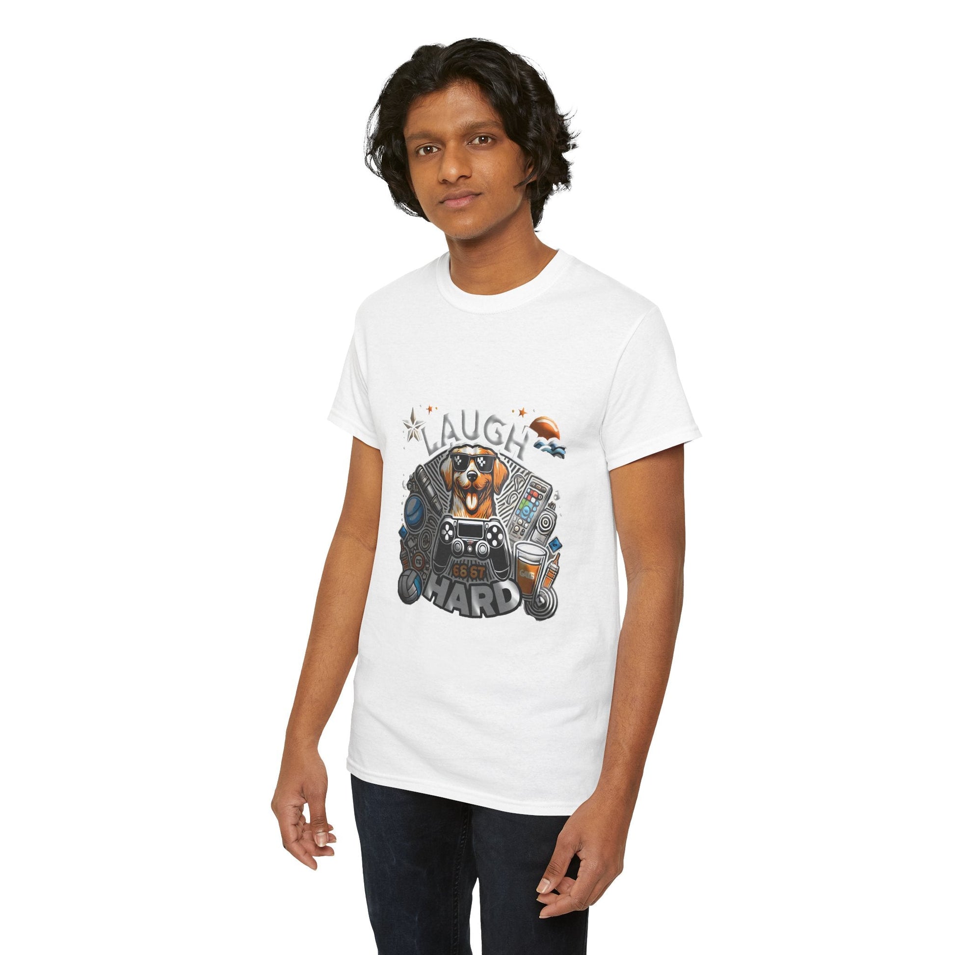 Heavy Cotton T-shirt " Laugh Hard " Classic Comfort, for Everyday
