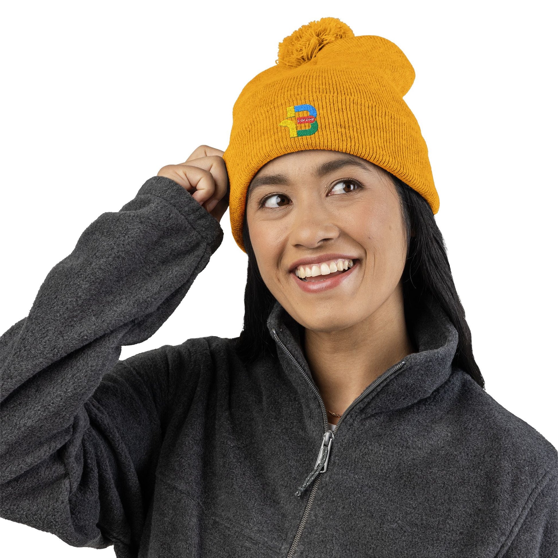 Embroidered Pom-Pom Knit Cap - Cozy Winter Beanie for All Seasons