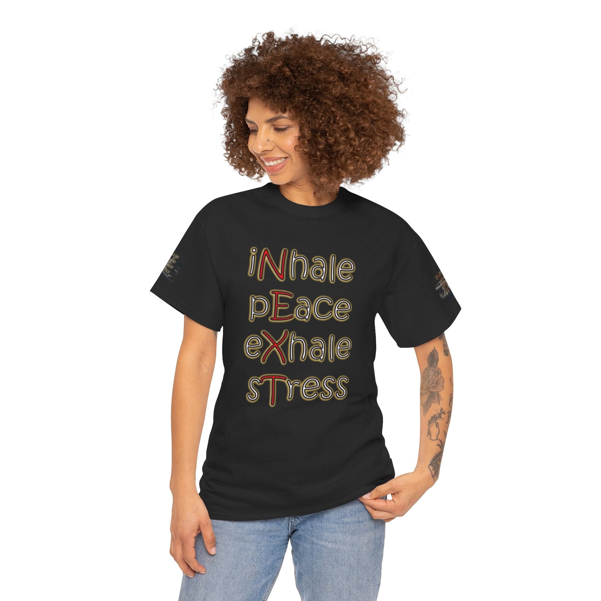 Unisex Heavy Cotton T-shirt - Inhale Peace Exhale Stress for Everyday