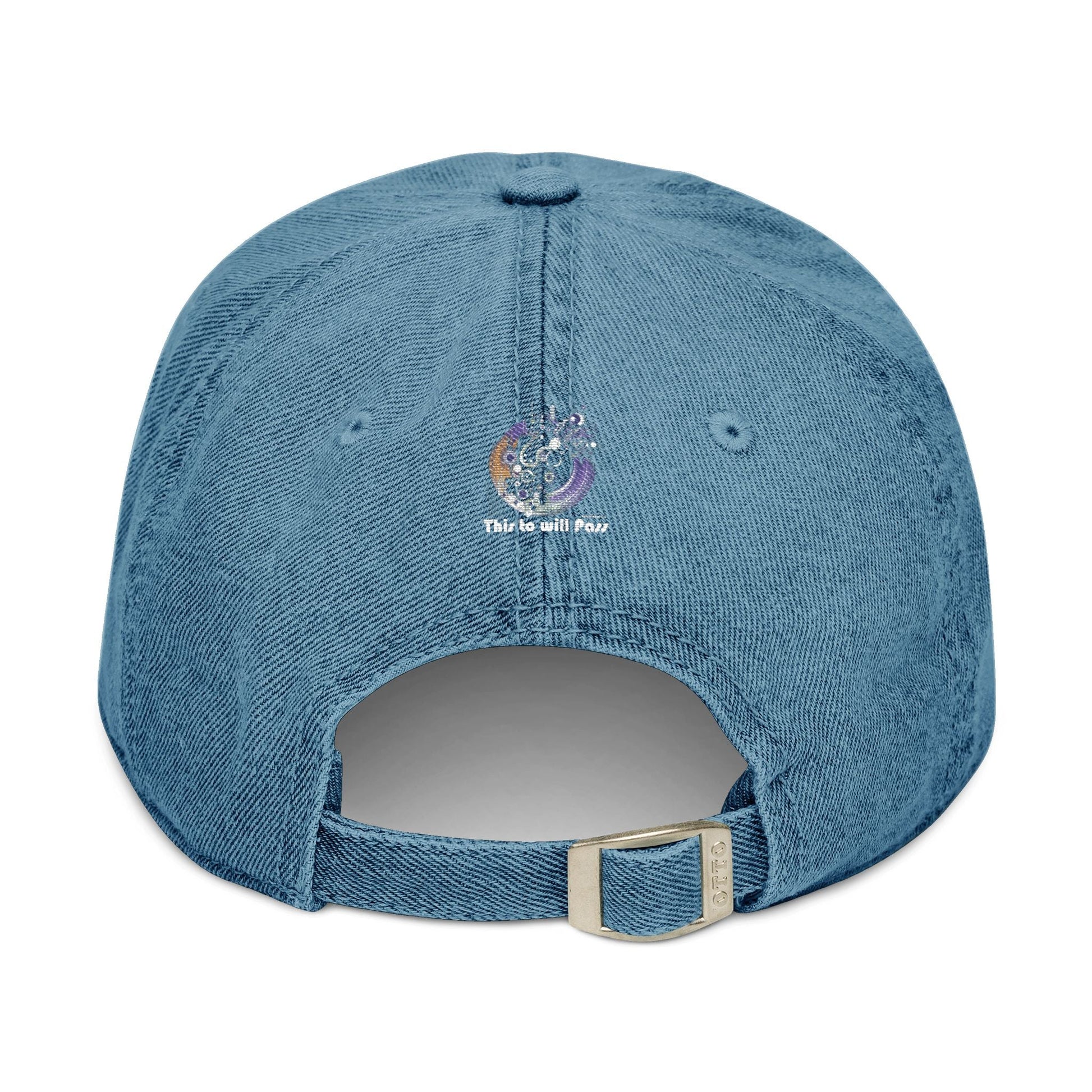 This Too Will Pass Denim Hat - Stylish Embroidered Cap Vintage Message.