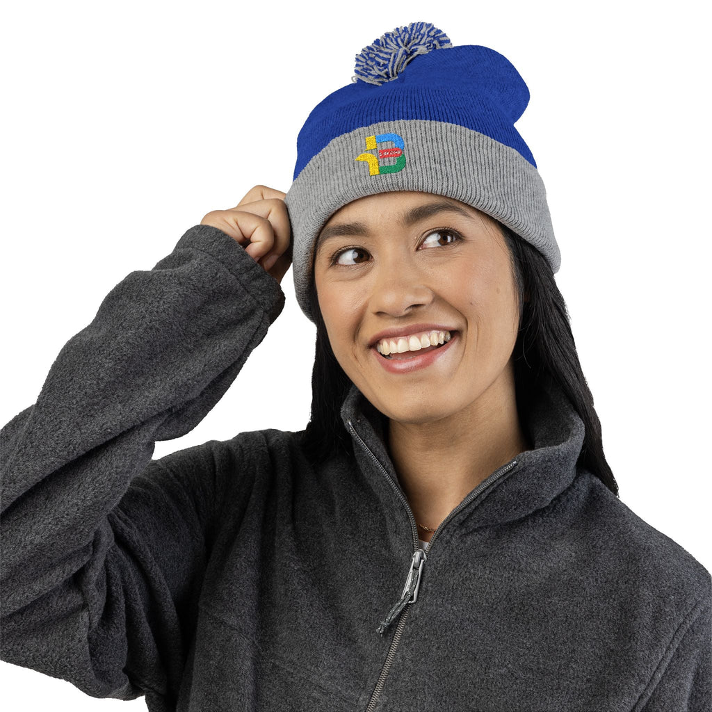Embroidered Pom-Pom Knit Cap - Cozy Winter Beanie for All Seasons