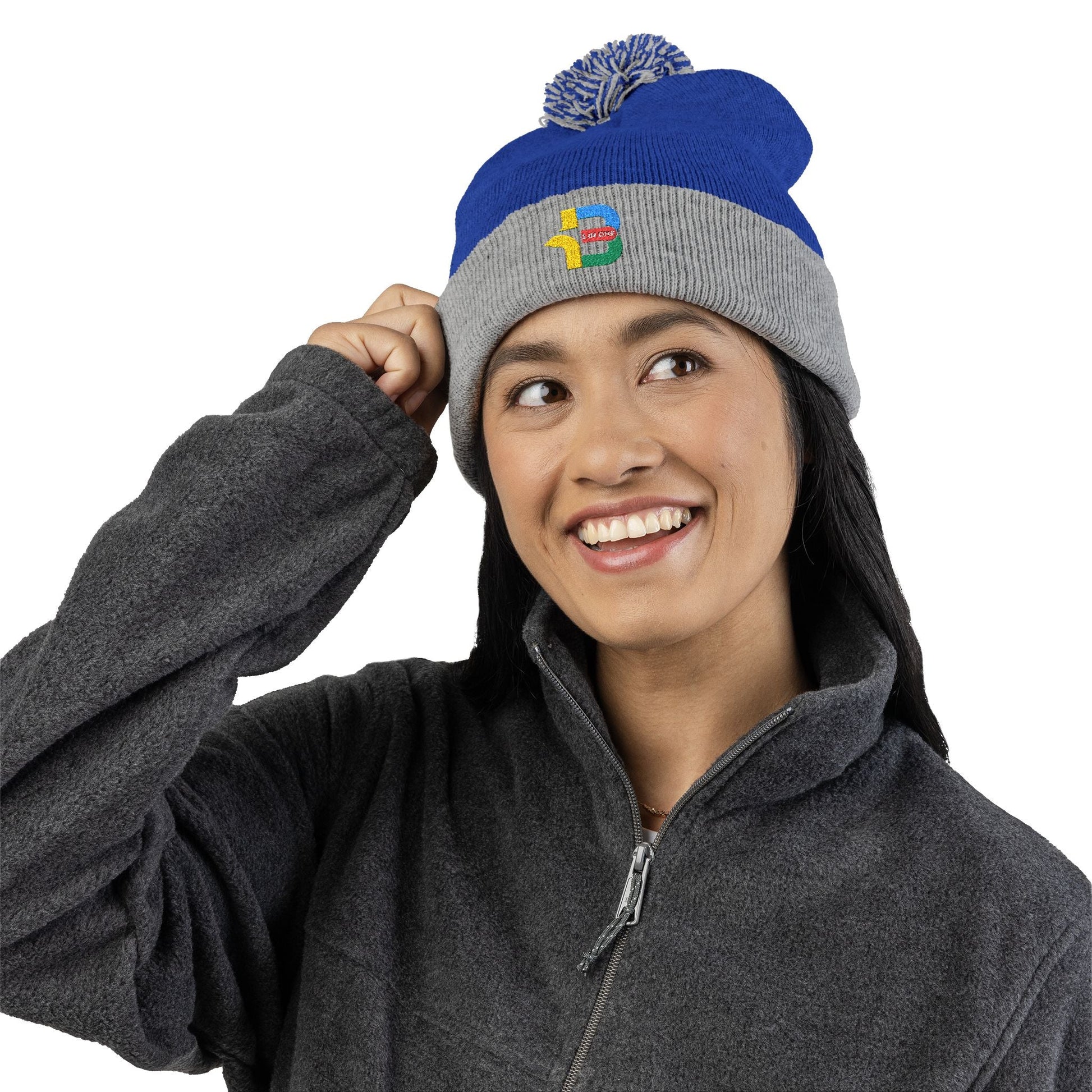 Embroidered Pom-Pom Knit Cap - Cozy Winter Beanie for All Seasons