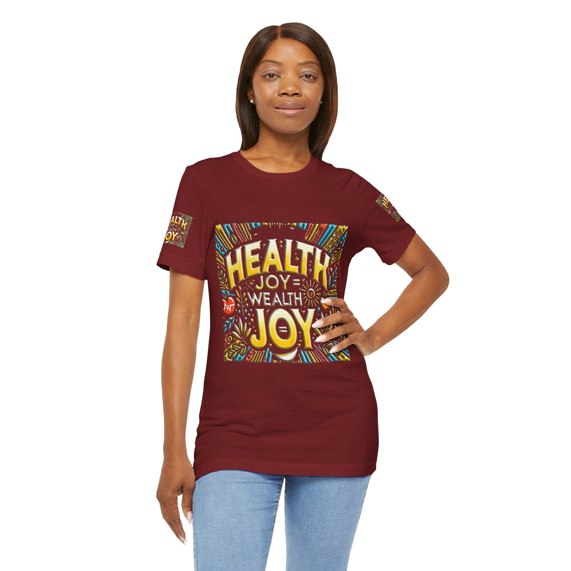 Unisex Jersey Short Sleeve T-shirt – Health Joy Wealth Joy | Comfy Fit