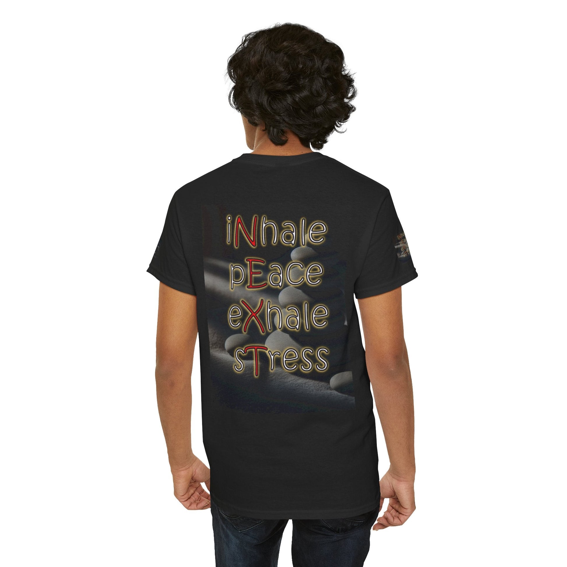 Unisex Heavy Cotton T-shirt - Inhale Peace Exhale Stress for Everyday