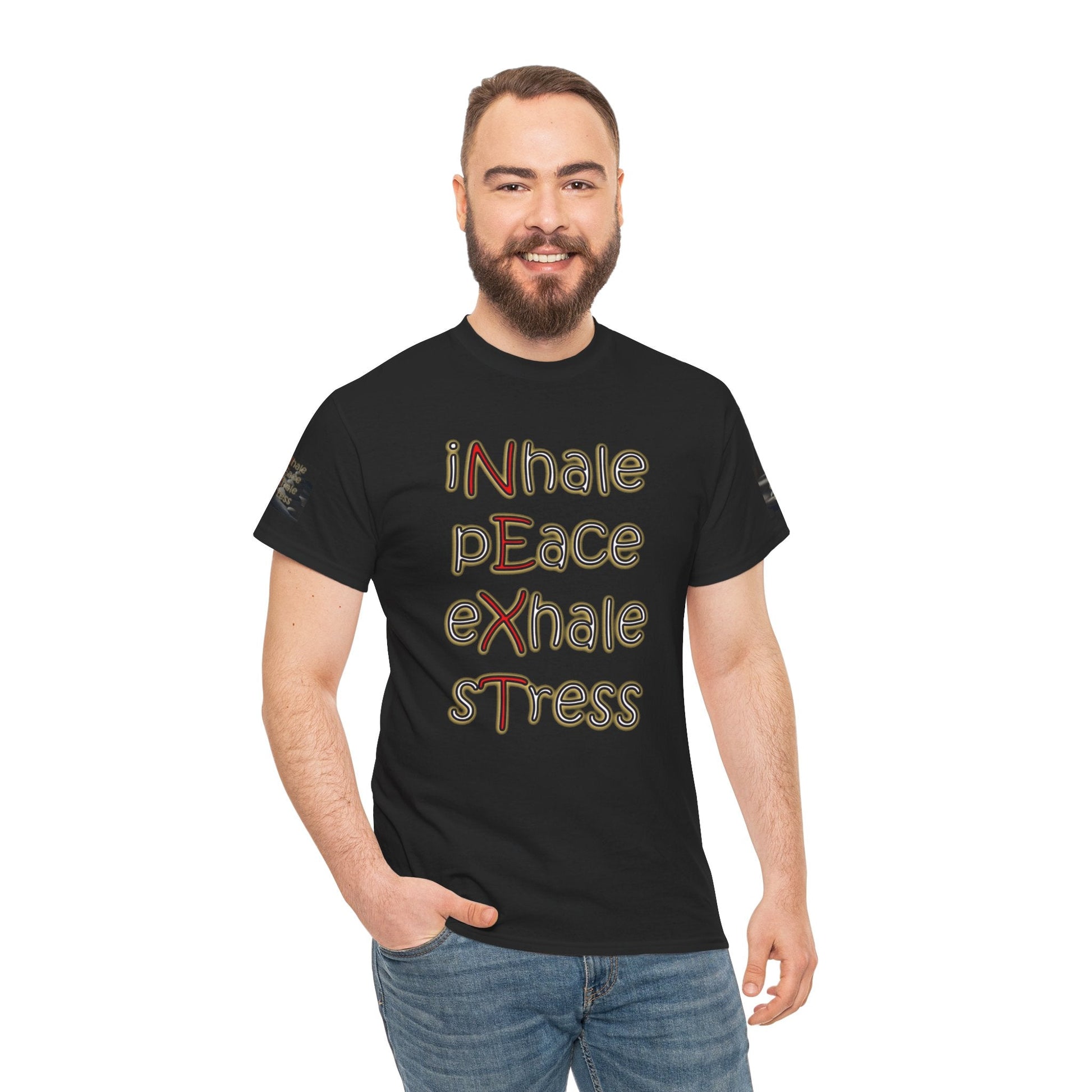 Unisex Heavy Cotton T-shirt - Inhale Peace Exhale Stress for Everyday