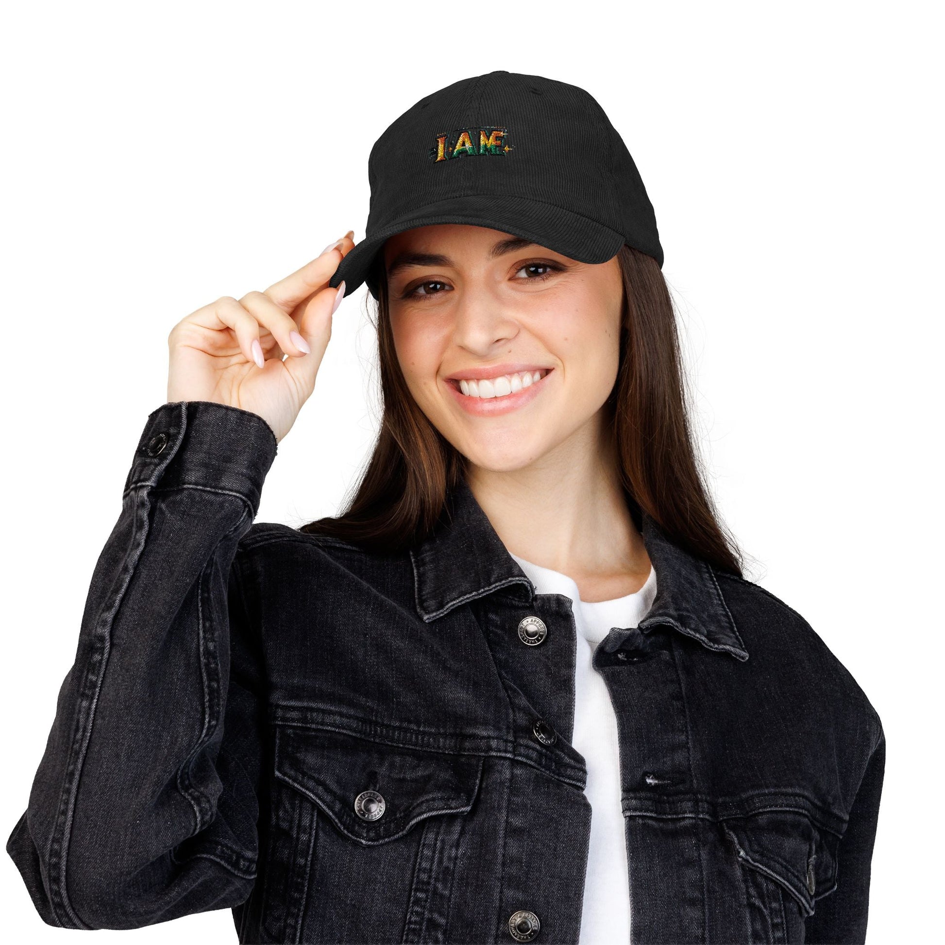 Vintage Corduroy Cap with I AM Embroidery | Trendy Bohemian Hat