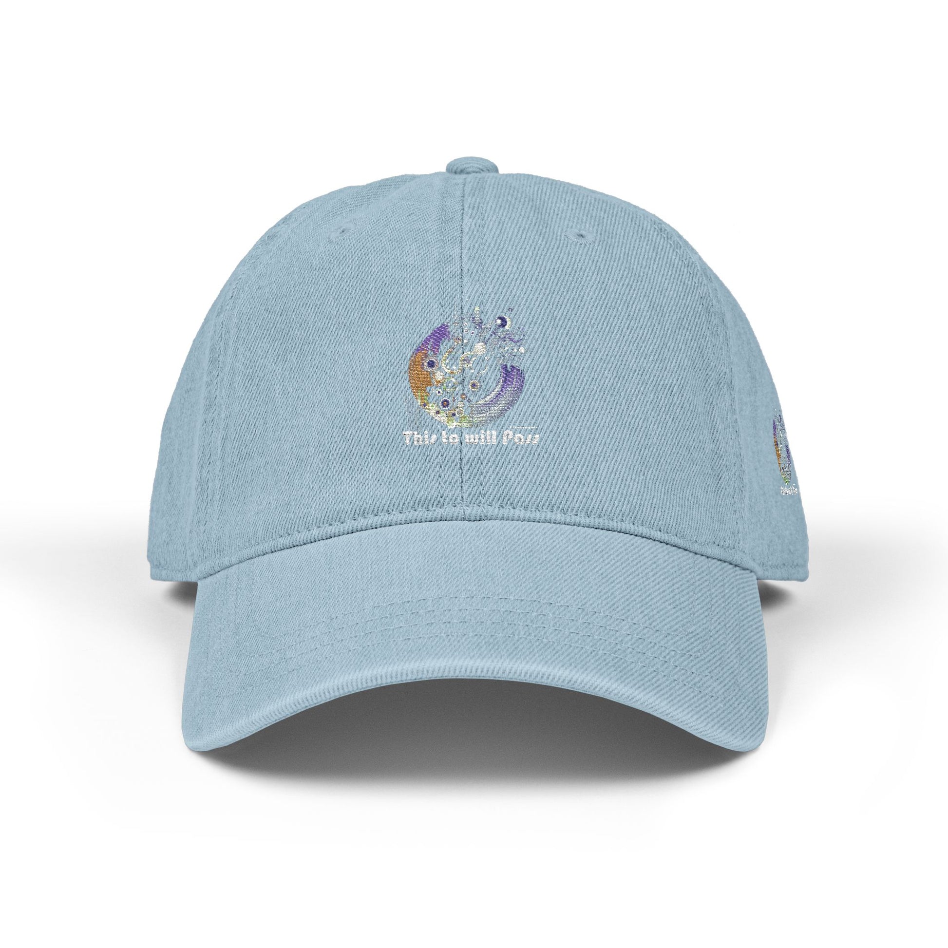 This Too Will Pass Denim Hat - Stylish Embroidered Cap Vintage Message.