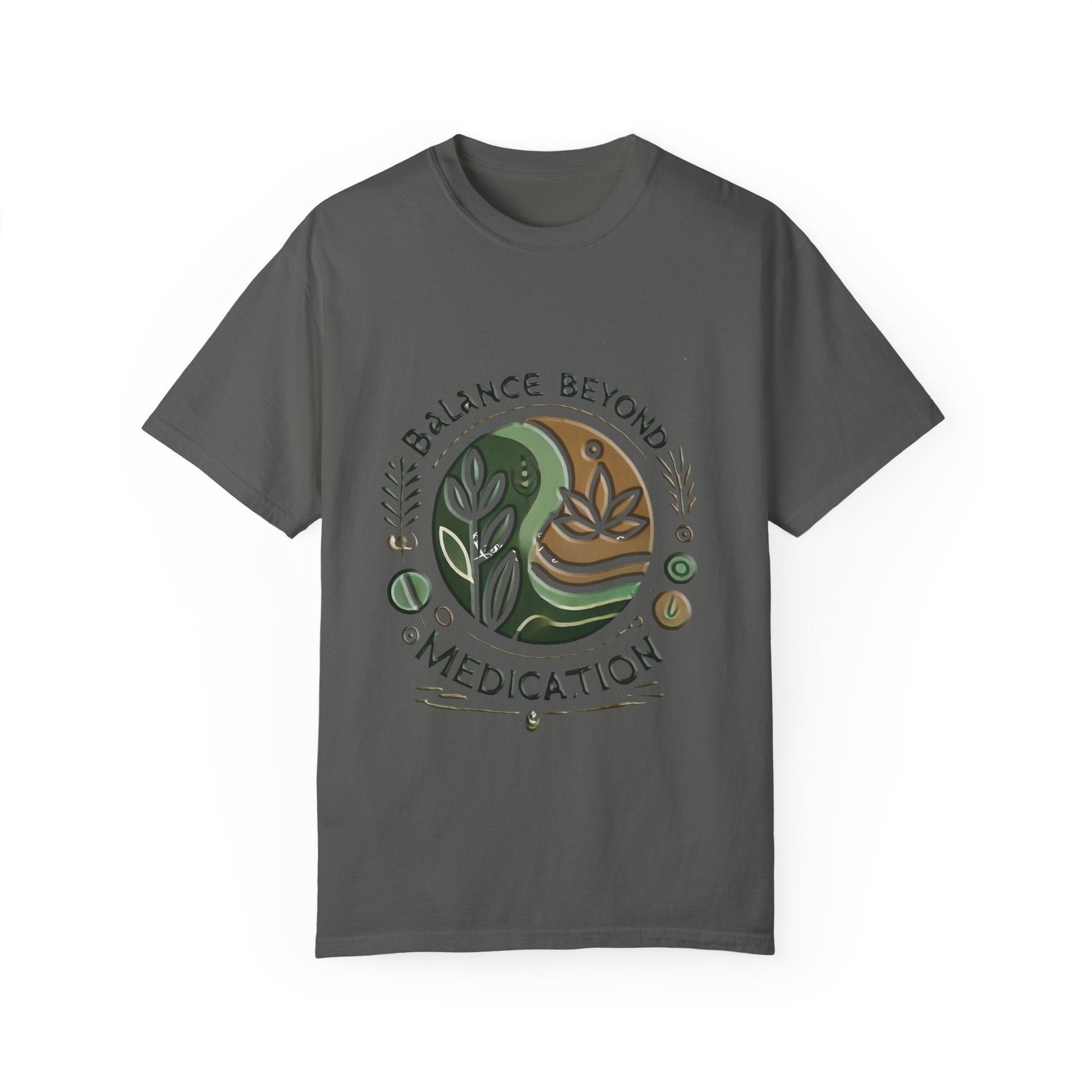Balance Beyond Medication Unisex Garment-Dyed T-Shirt with unique design and soft texture.