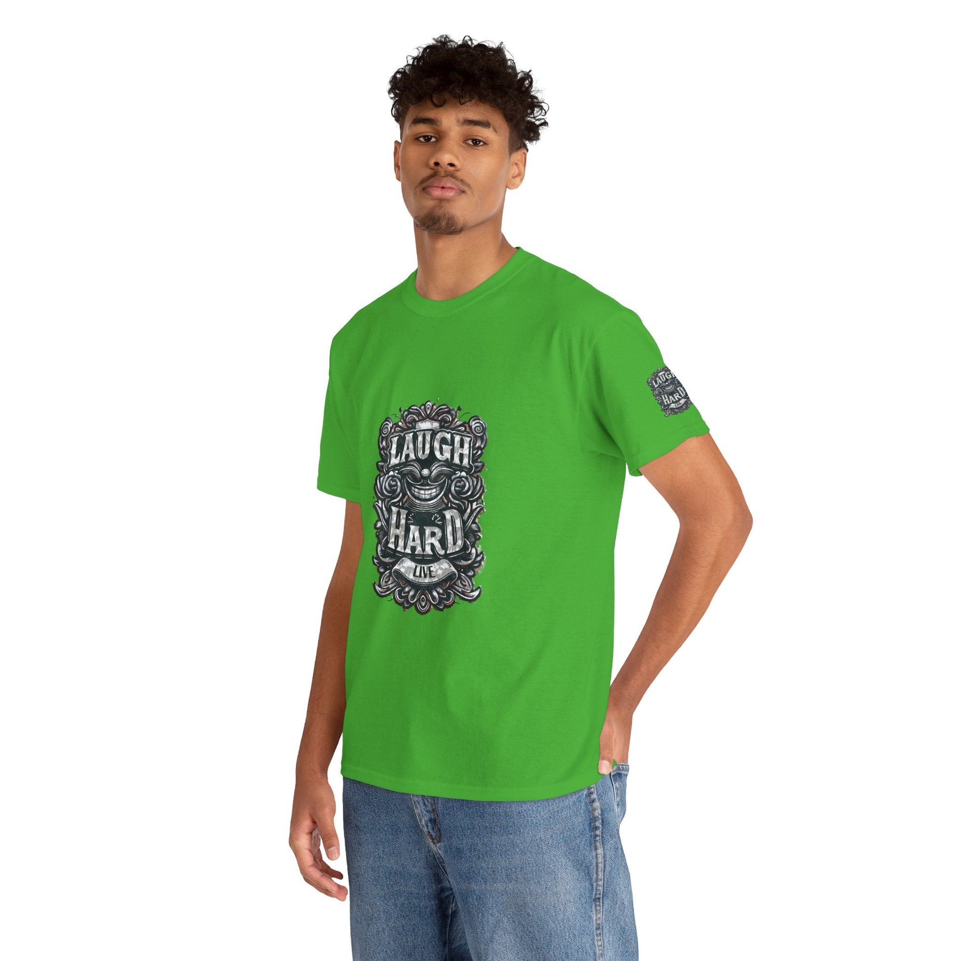 Unisex Heavy Cotton T-shirt - Laugh Hard - B&W Classic Comfort