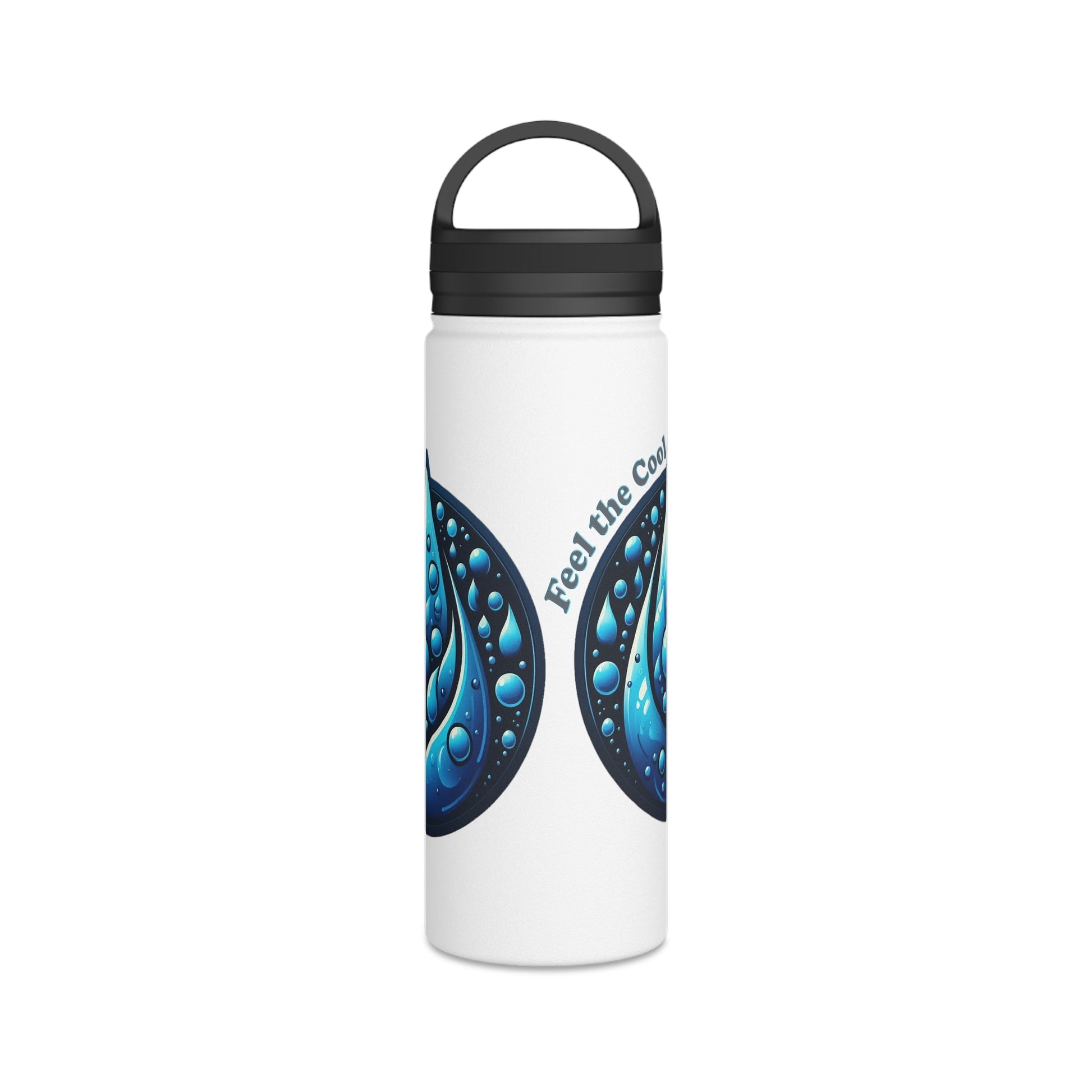Blue Water Drop Stainless Steel Water Bottle with handle lid, featuring vibrant design and double-wall insulation.
