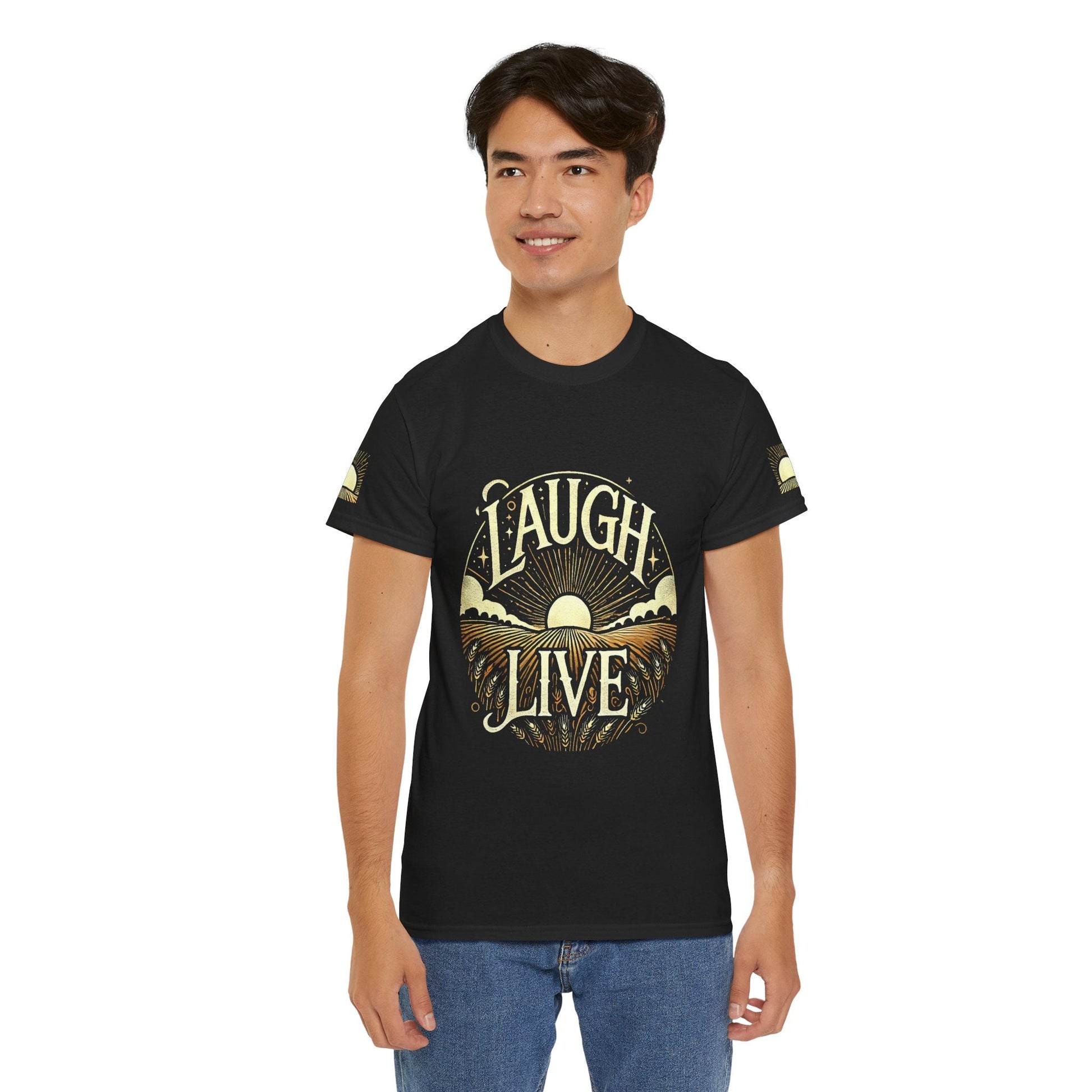 Unisex Heavy Cotton T-shirt - Laugh Live - Love Life And Wellbeing