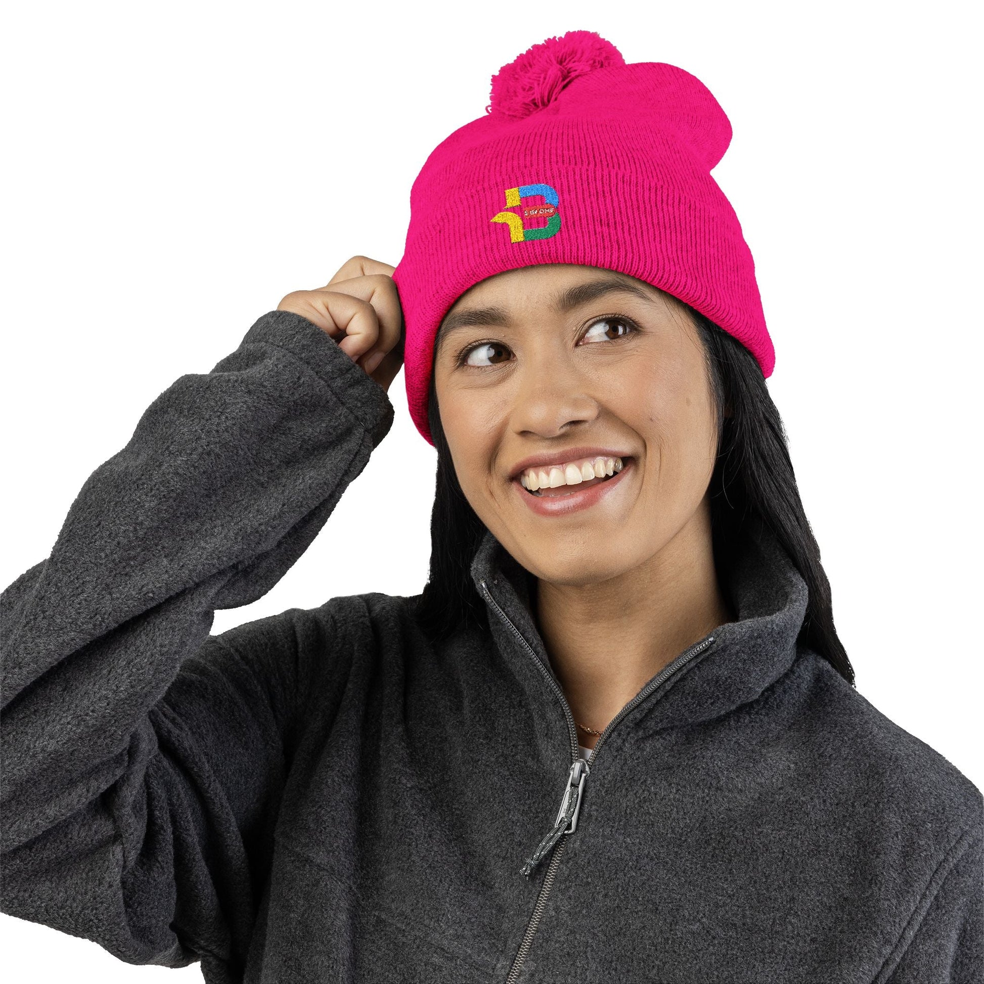 Embroidered Pom-Pom Knit Cap - Cozy Winter Beanie for All Seasons