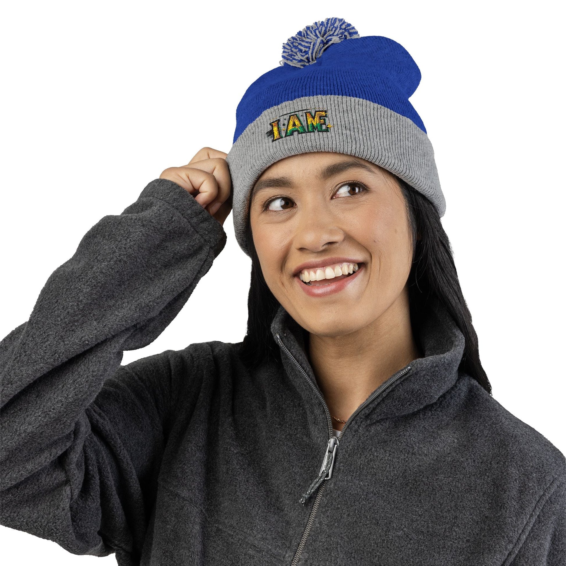 Pom-Pom Knit Cap - I AM- Cozy Knit Beanie for Winter Style