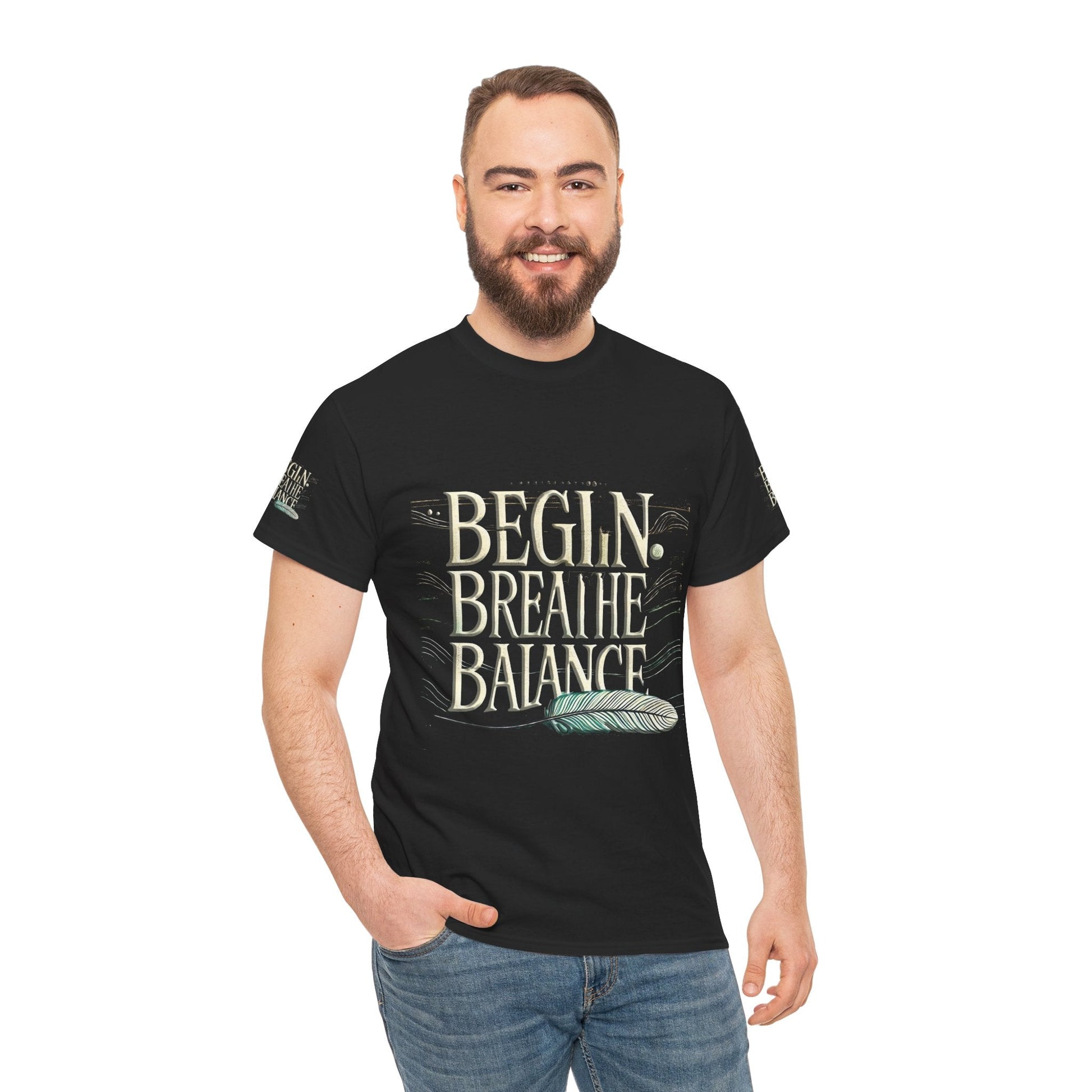 Unisex Heavy Cotton T-shirt  Begin Breathe Balance t-shirt for Comfort