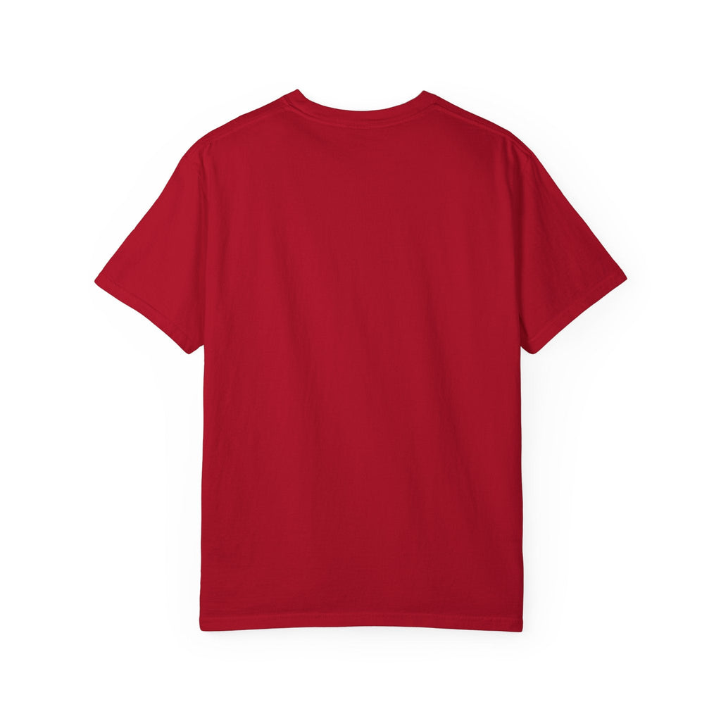 Unisex Garment-Dyed T-Shirt in red, back view, showcasing relaxed style and soft texture ideal for casual wear.